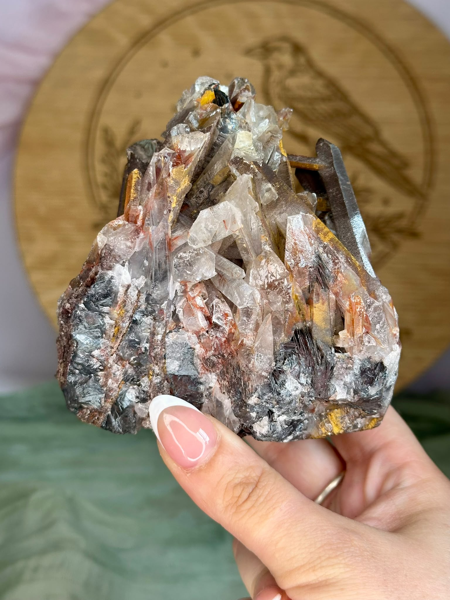 Hematoid Quartz Cluster with Galena & Limonite