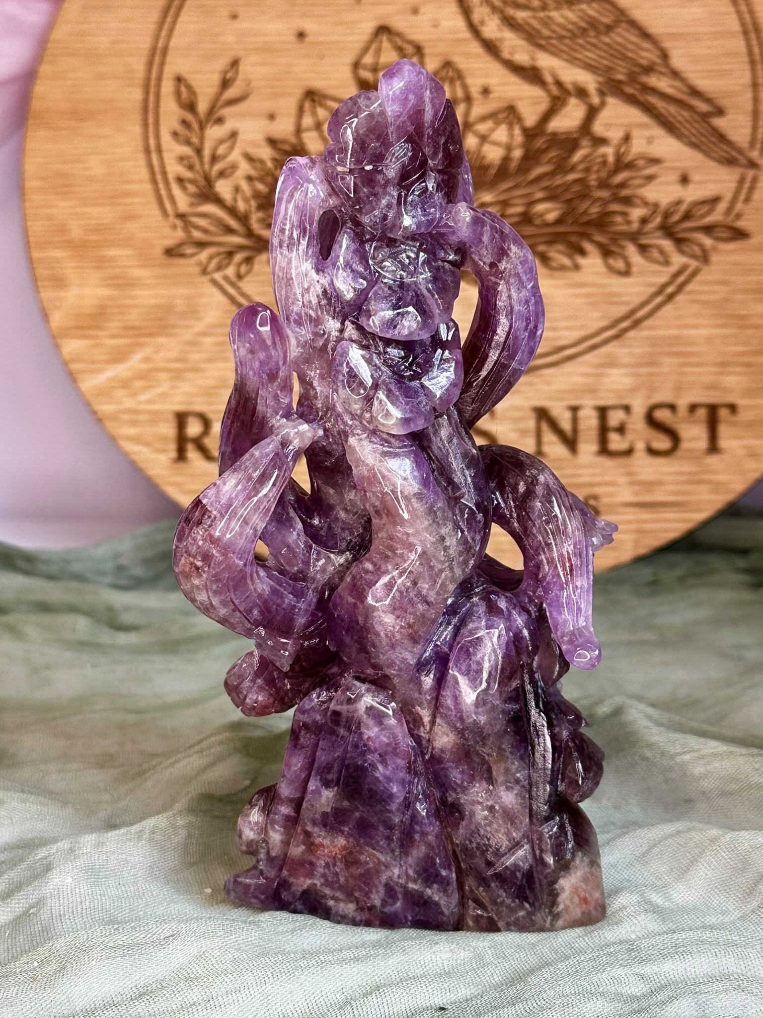 Hand-Carved Ametrine Nine-Tailed Fox