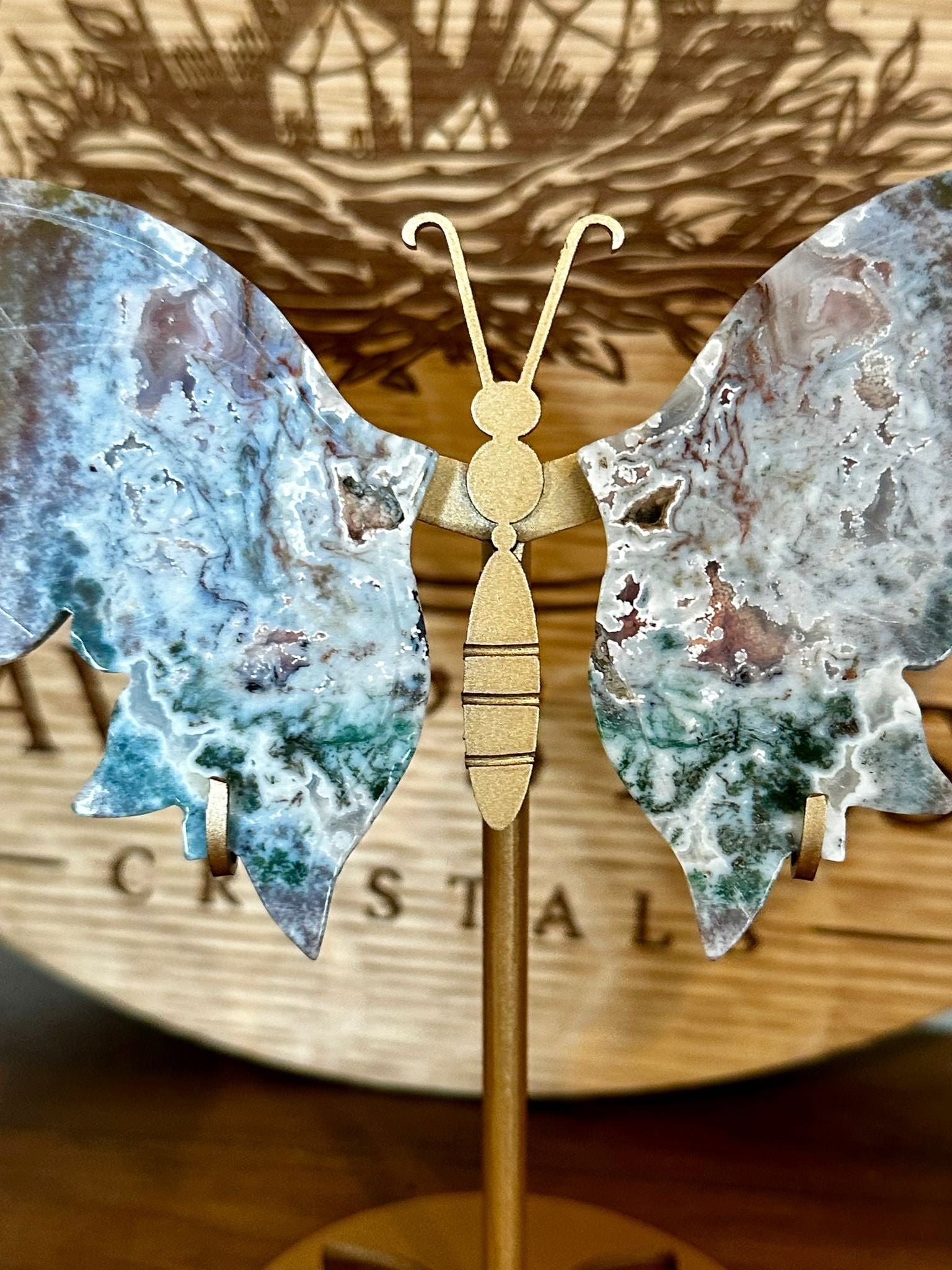 Druzy Pastel Ocean Jasper & Moss Agate Butterfly Wings