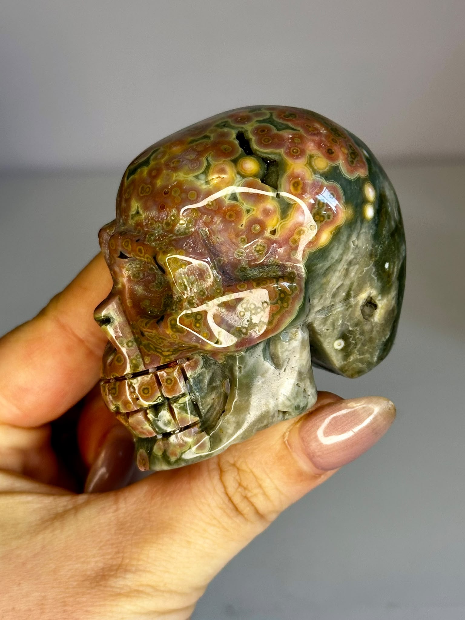 Ocean Jasper Eigth Vein Skull Carving