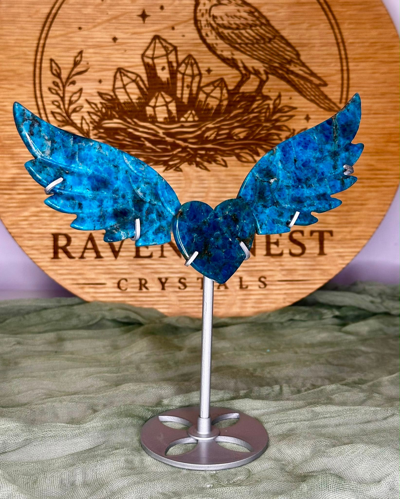 Dark Blue Apatite Angel Heart Wings