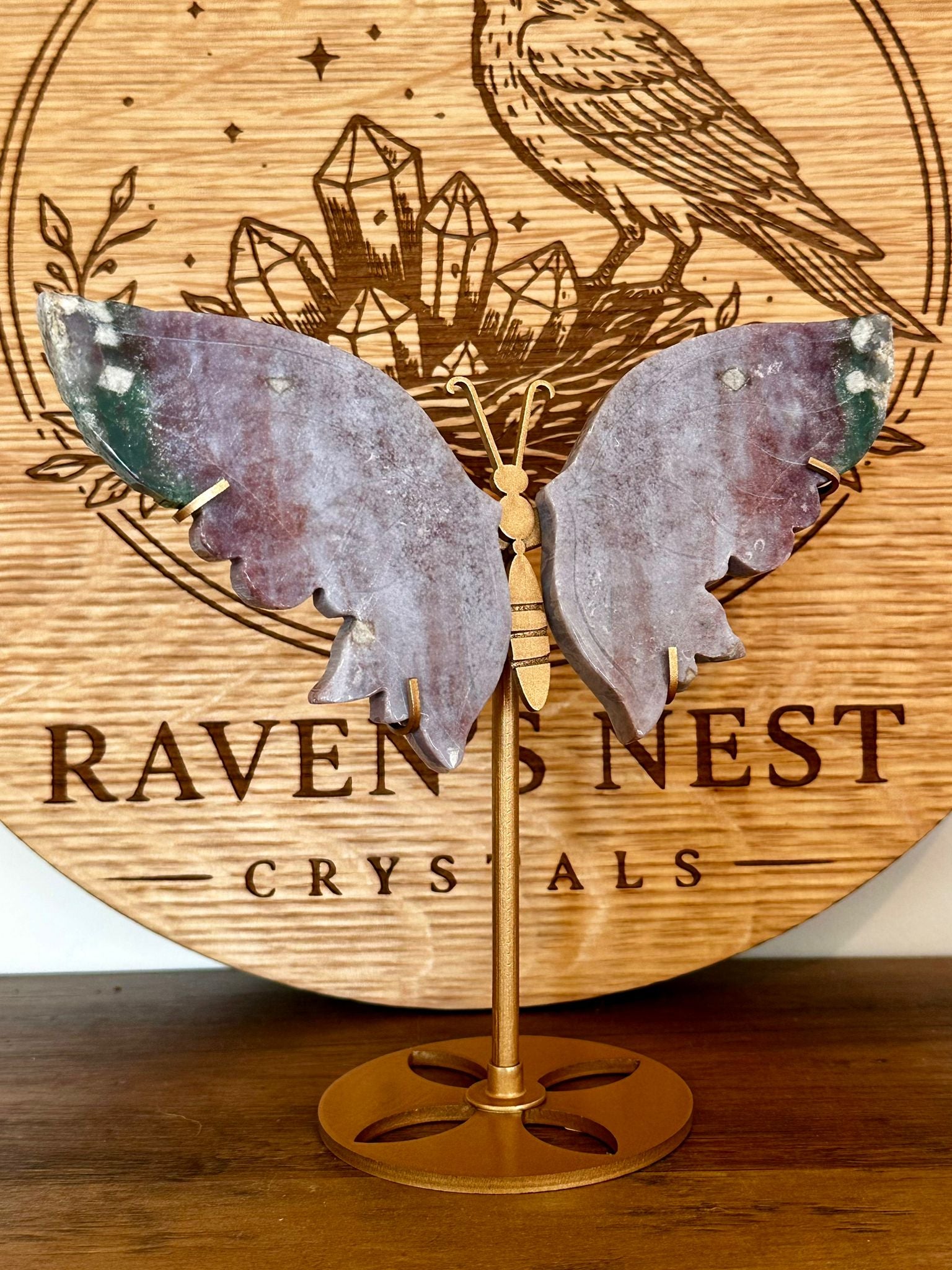 Pink Ocean Jasper Butterfly Wings on Stand