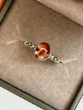 Red Bunny Fur Crystal Sterling Silver Adjustable Ring