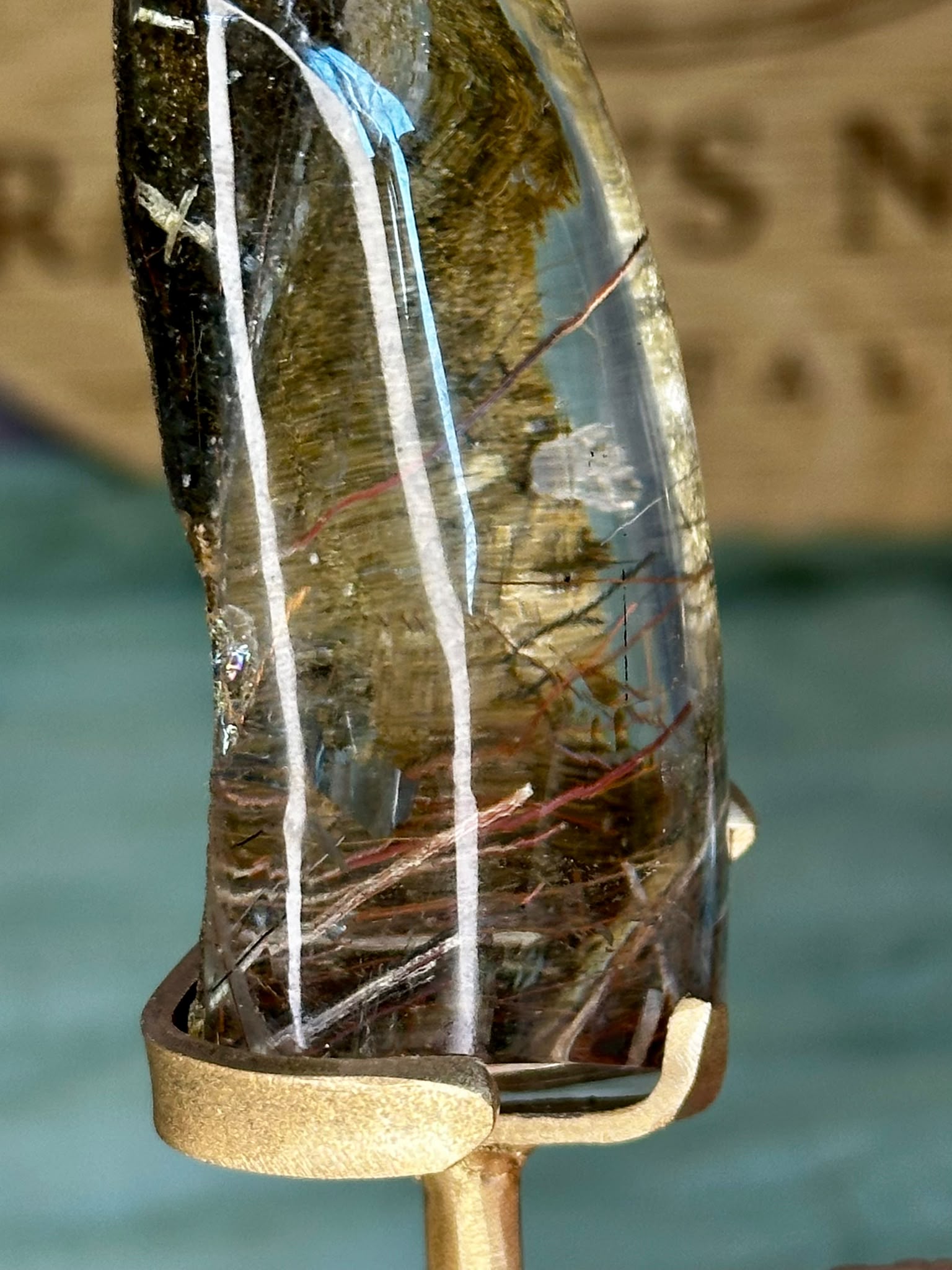 A Grade Garden Quartz with Copper Rutile on Custom Display Stand