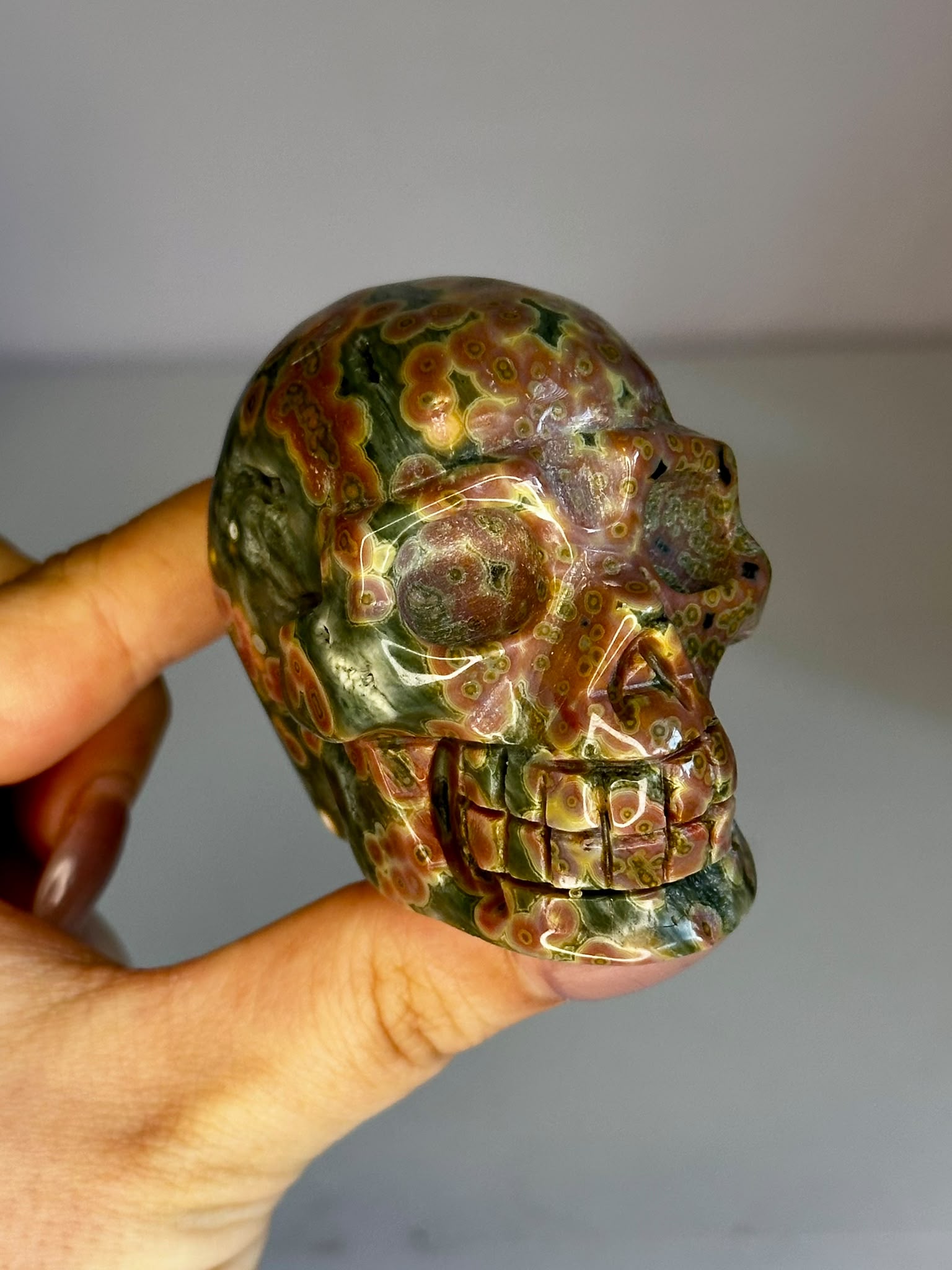 Ocean Jasper Eigth Vein Skull Carving