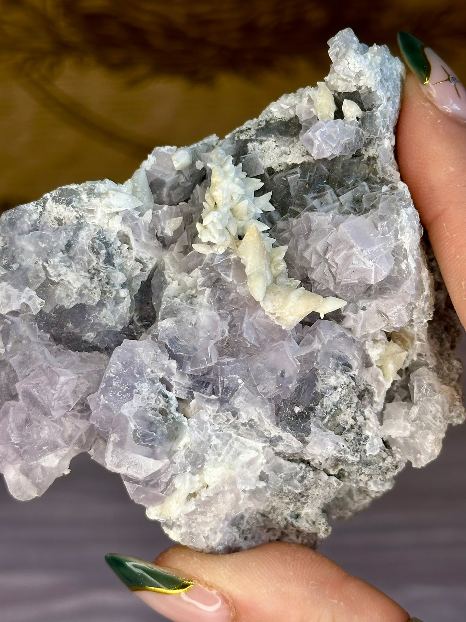 Lavender Fluorite with Dogtooth Calcite - Hunan China