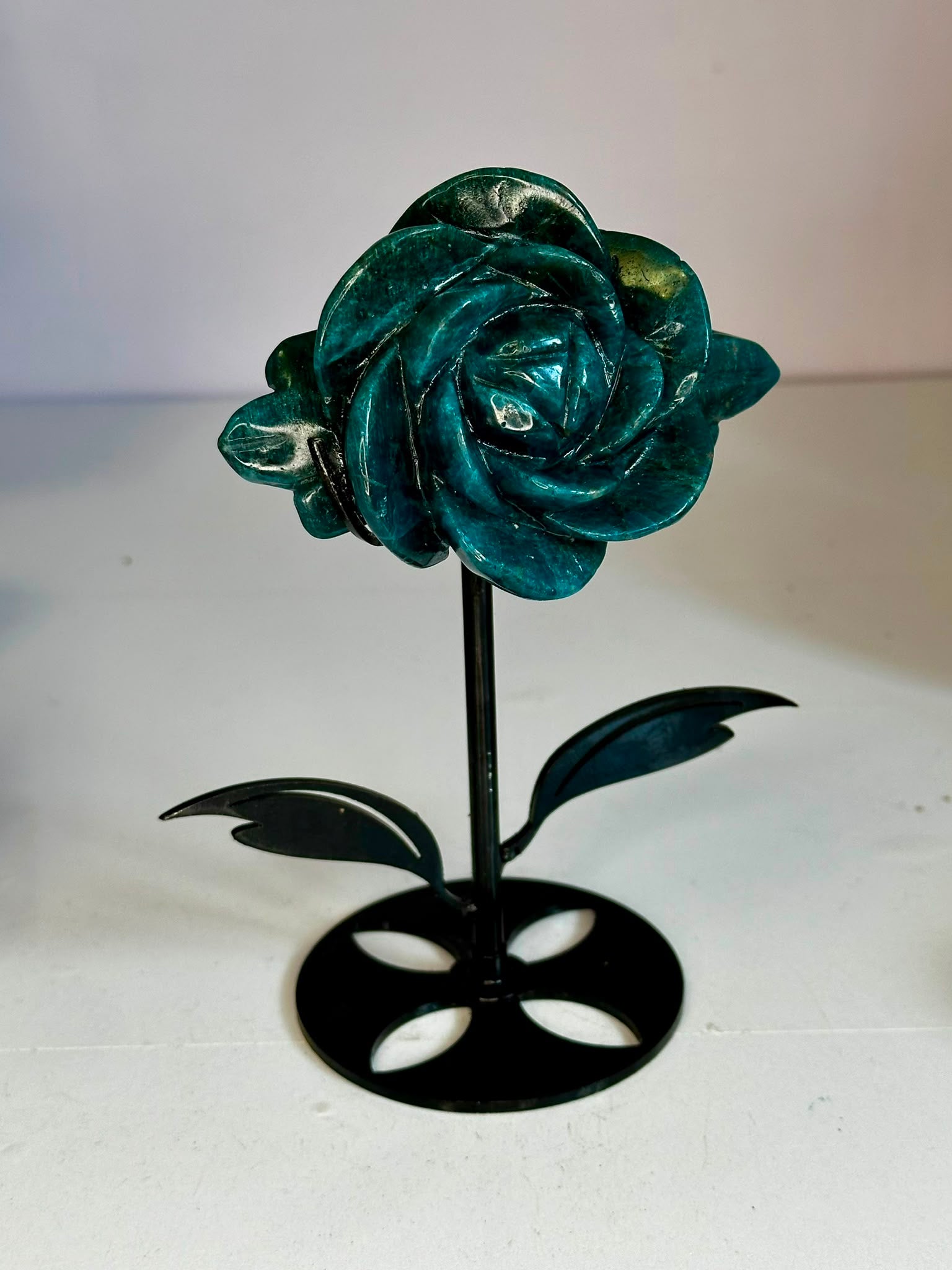 High Quality Blue Apatite Rose on Custom Stand