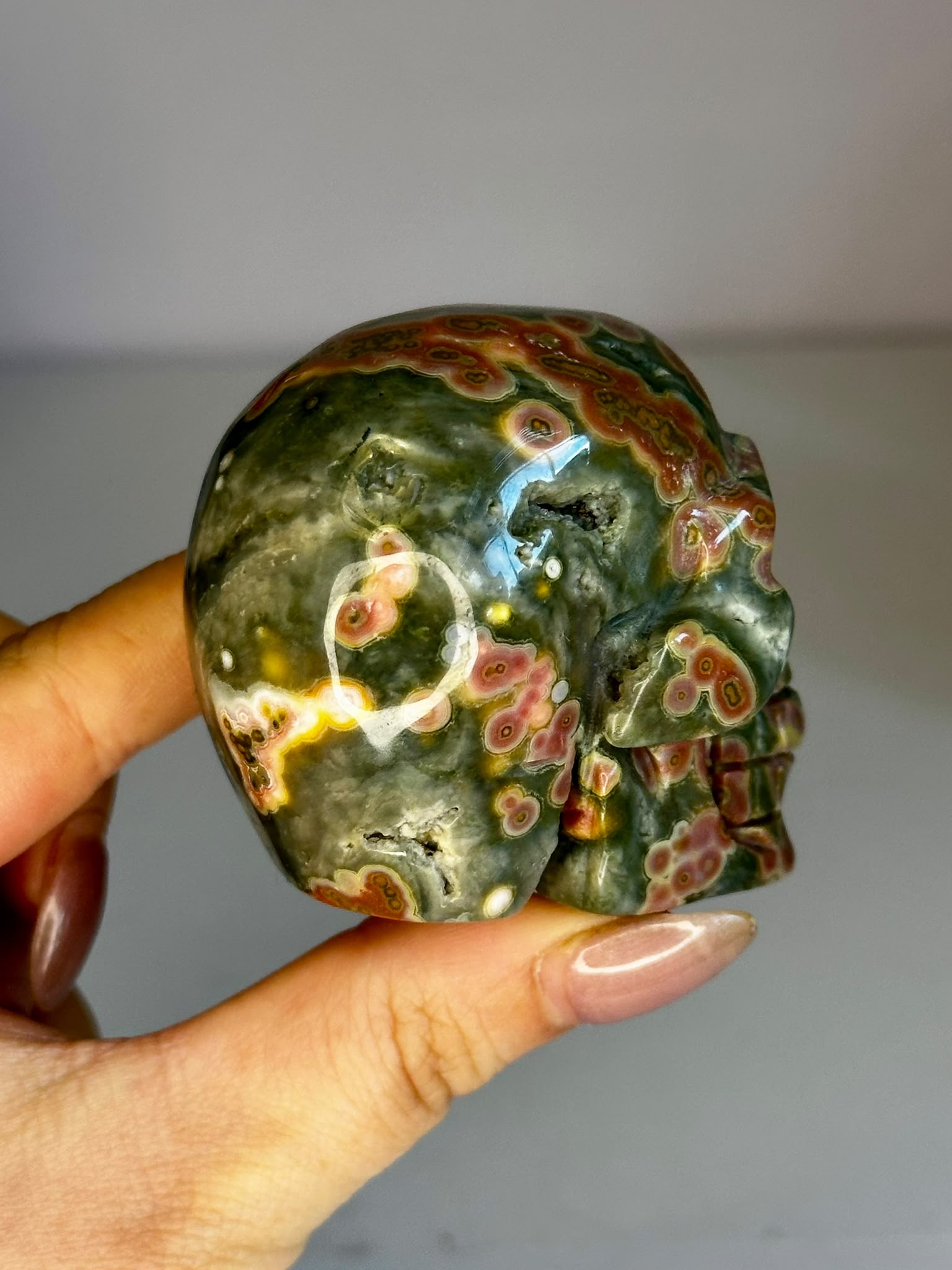 Ocean Jasper Eigth Vein Skull Carving