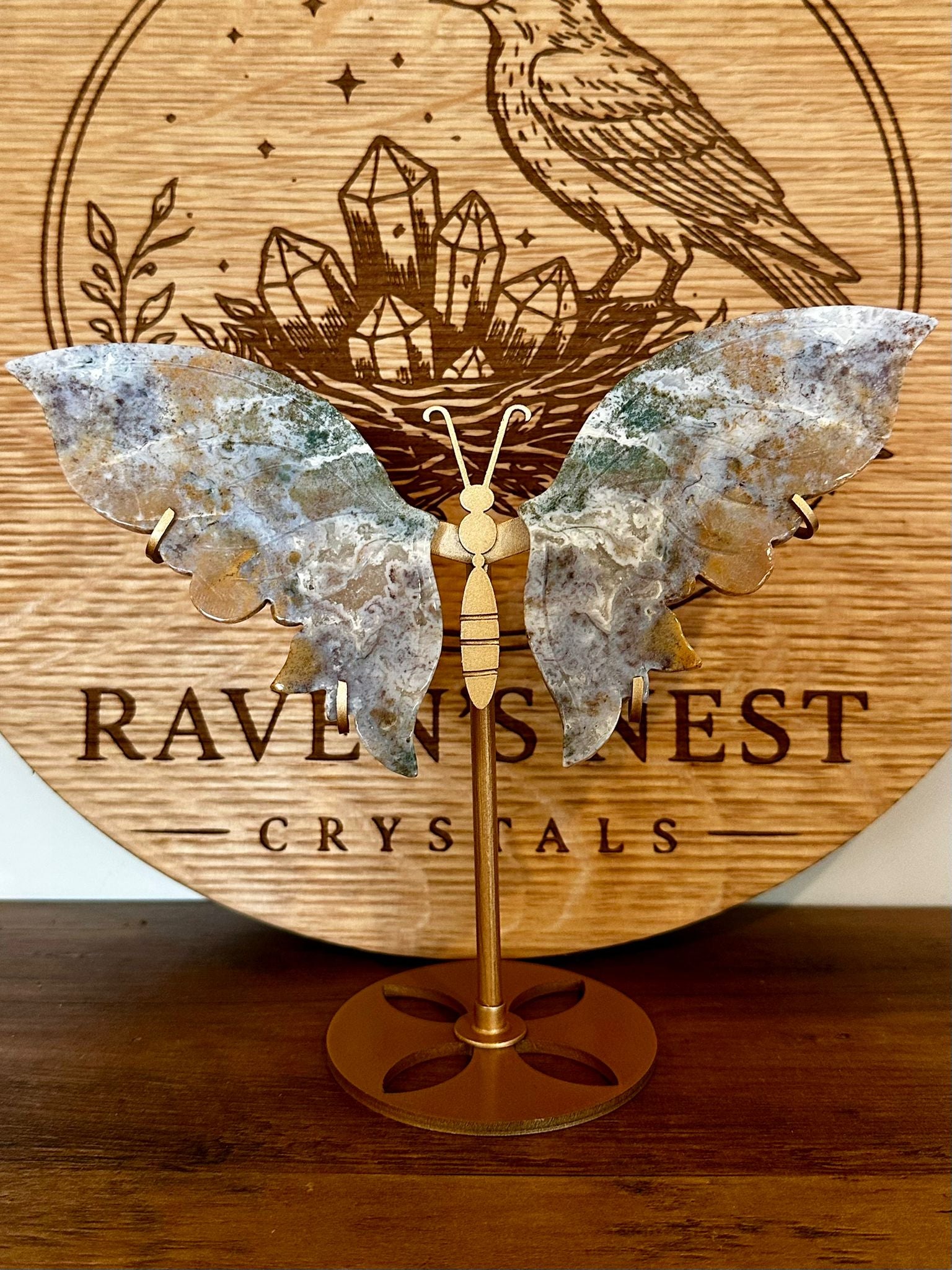 Druzy Pastel Ocean Jasper & Moss Agate Butterfly Wings Display #2