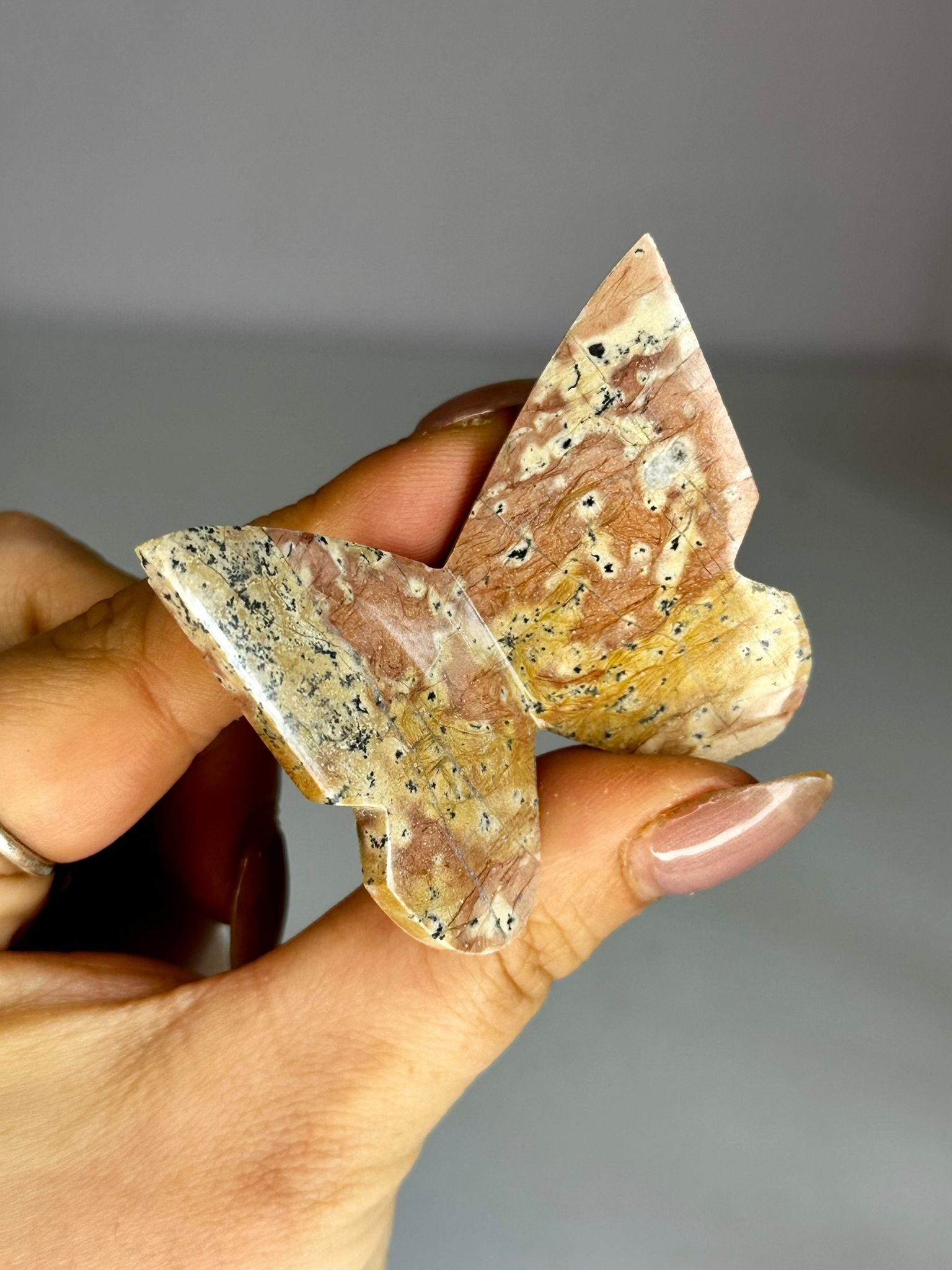 Dendritic Pink Jasper 3D Butterfly