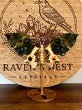Forest Green Orbicular Ocean Jasper Butterfly Wings on Stand