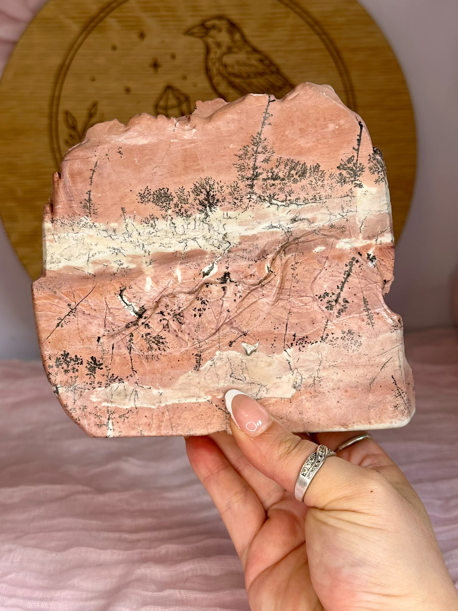 Large Hand-Carved Pink Picture Jasper Landscape