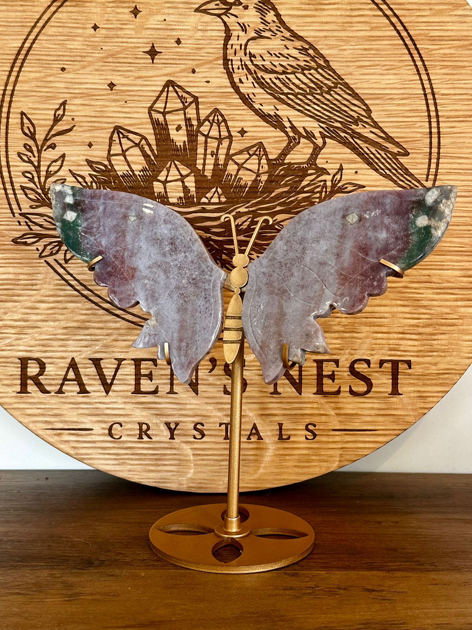 Pink Ocean Jasper Butterfly Wings on Stand