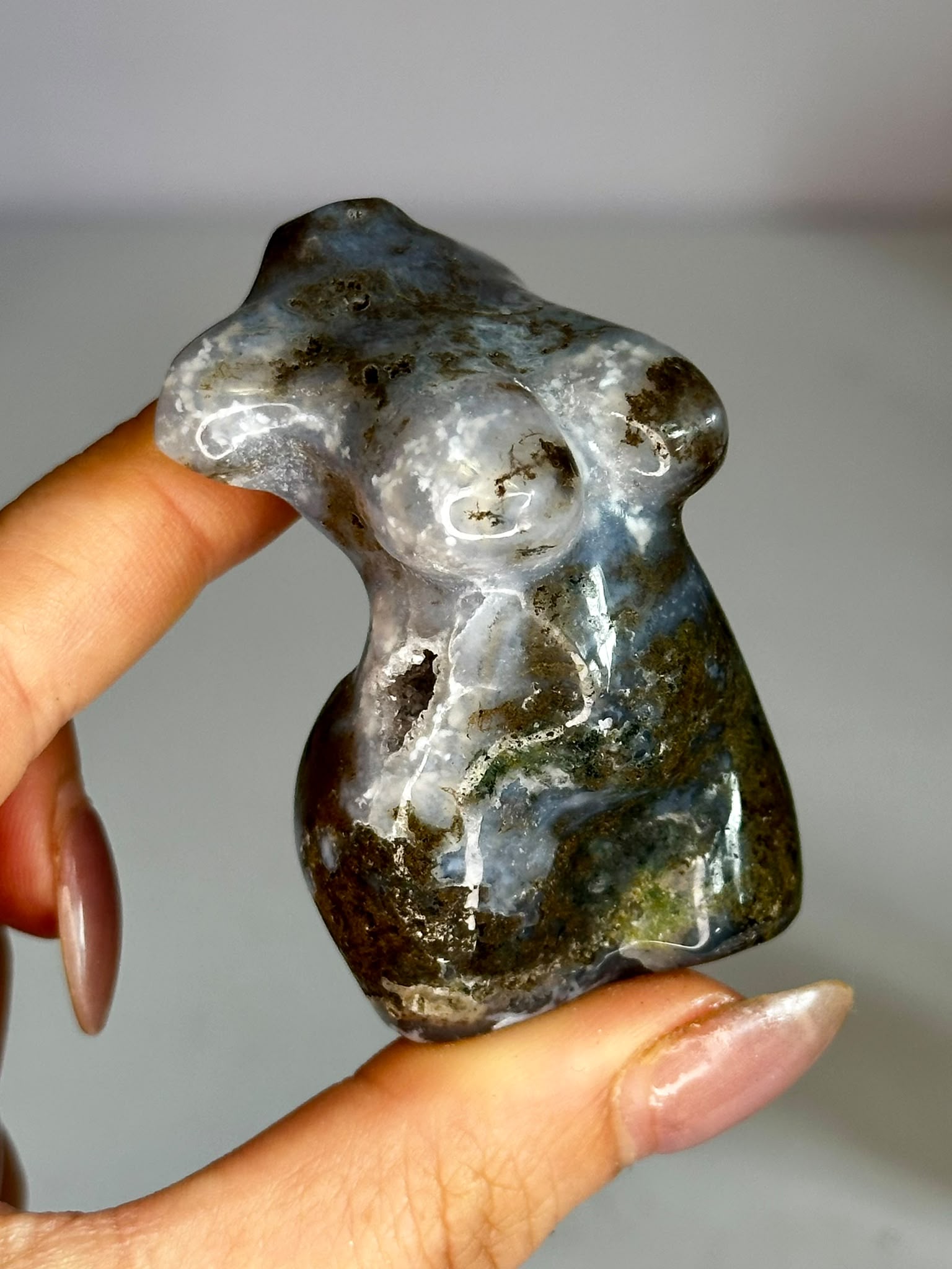 Moss Agate Goddess Carving
