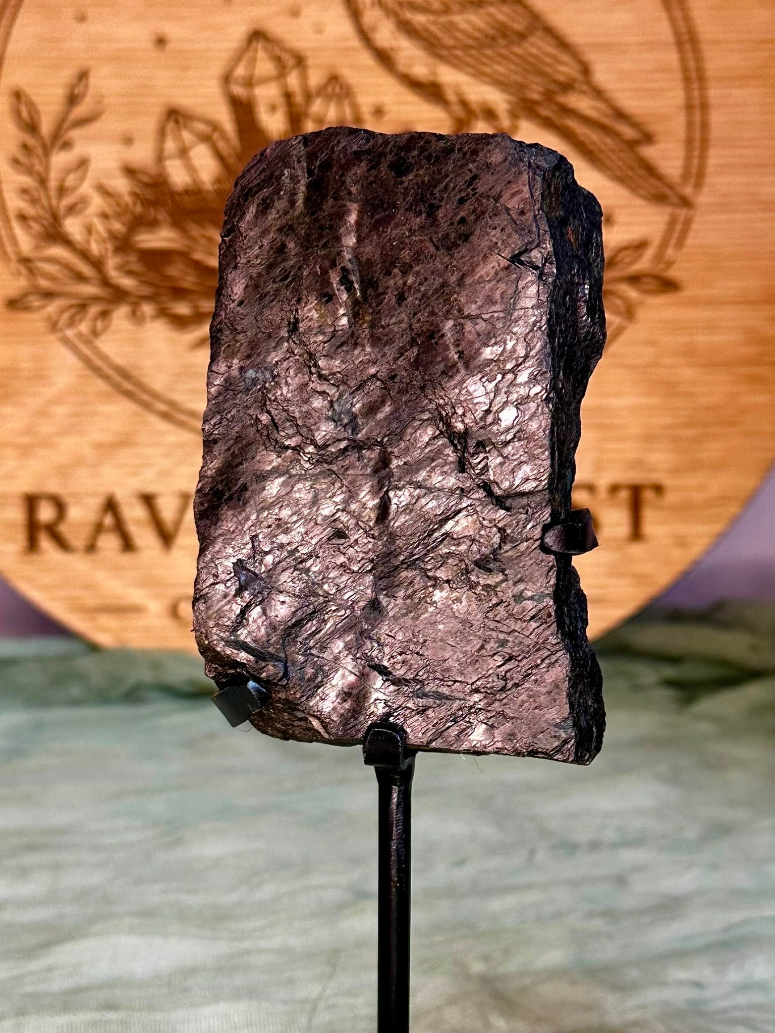 Hypersthene Raw Specimen on Custom Display Stand