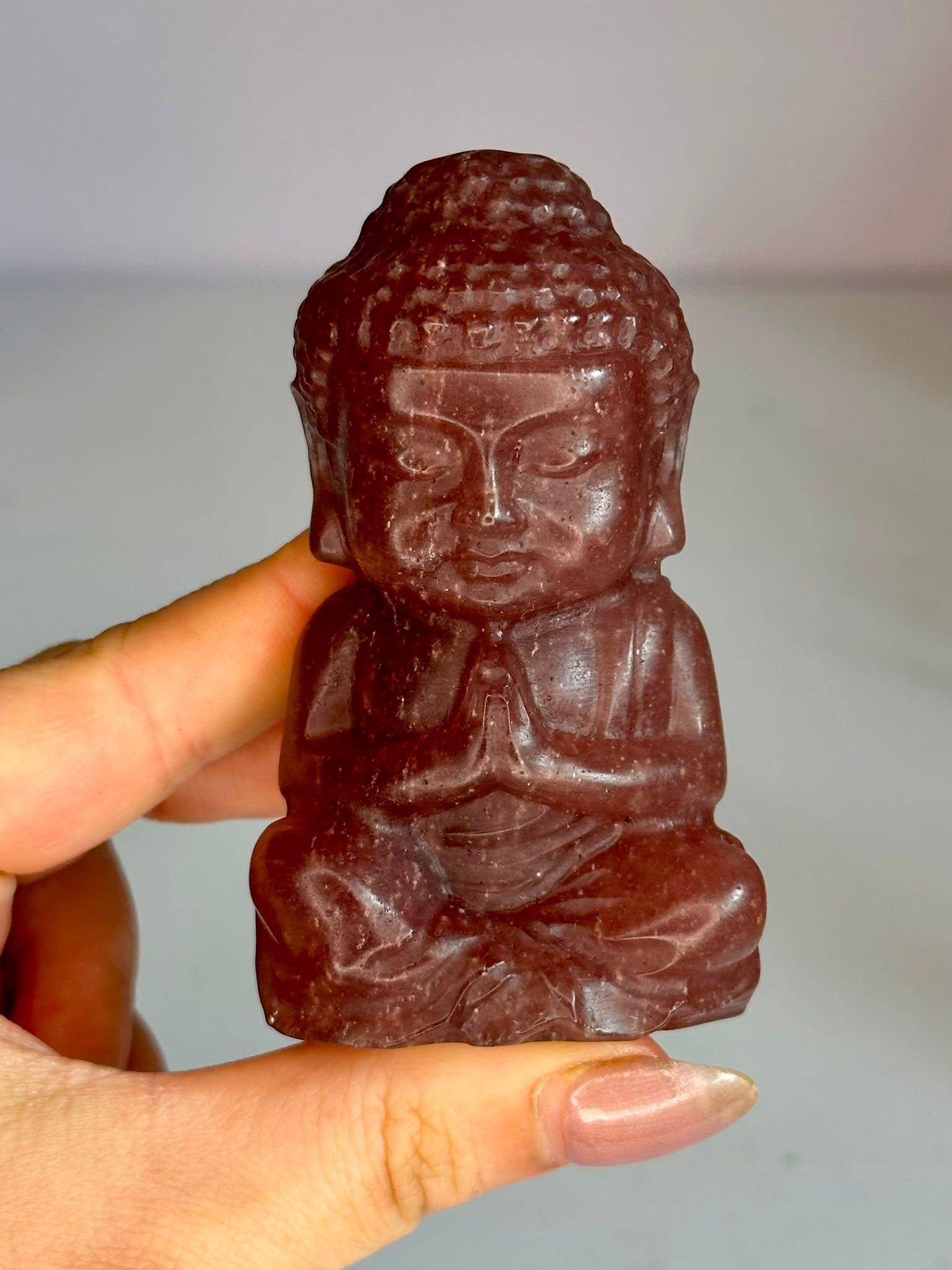 Strawberry Quartz Buddha Carving