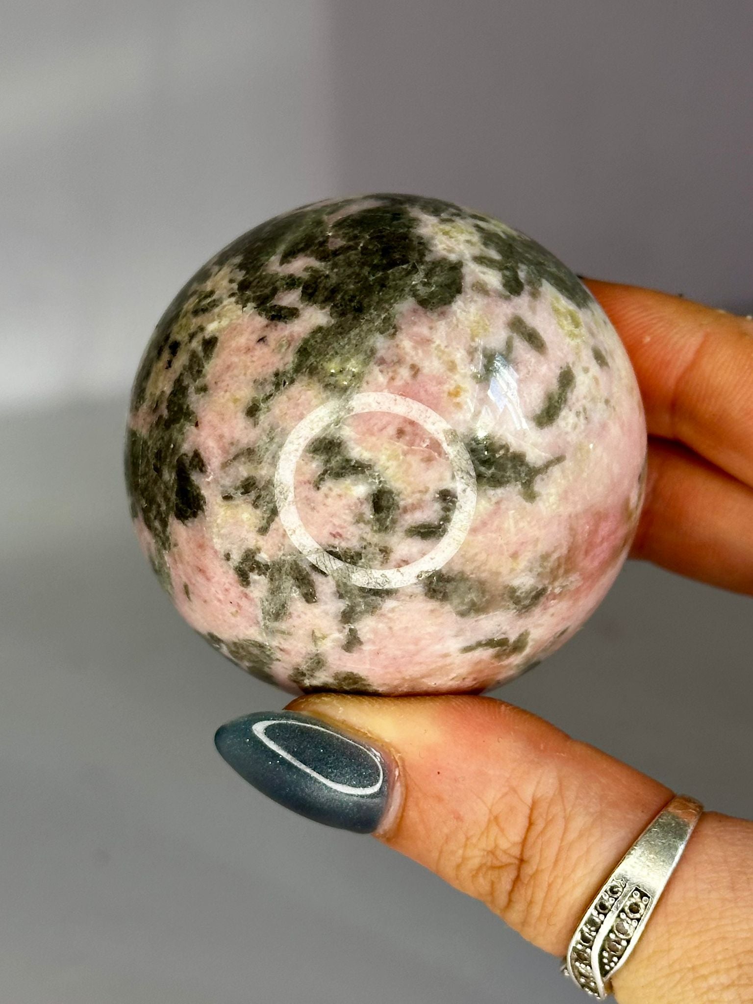 Pink Opal with Green Tourmaline Sphere