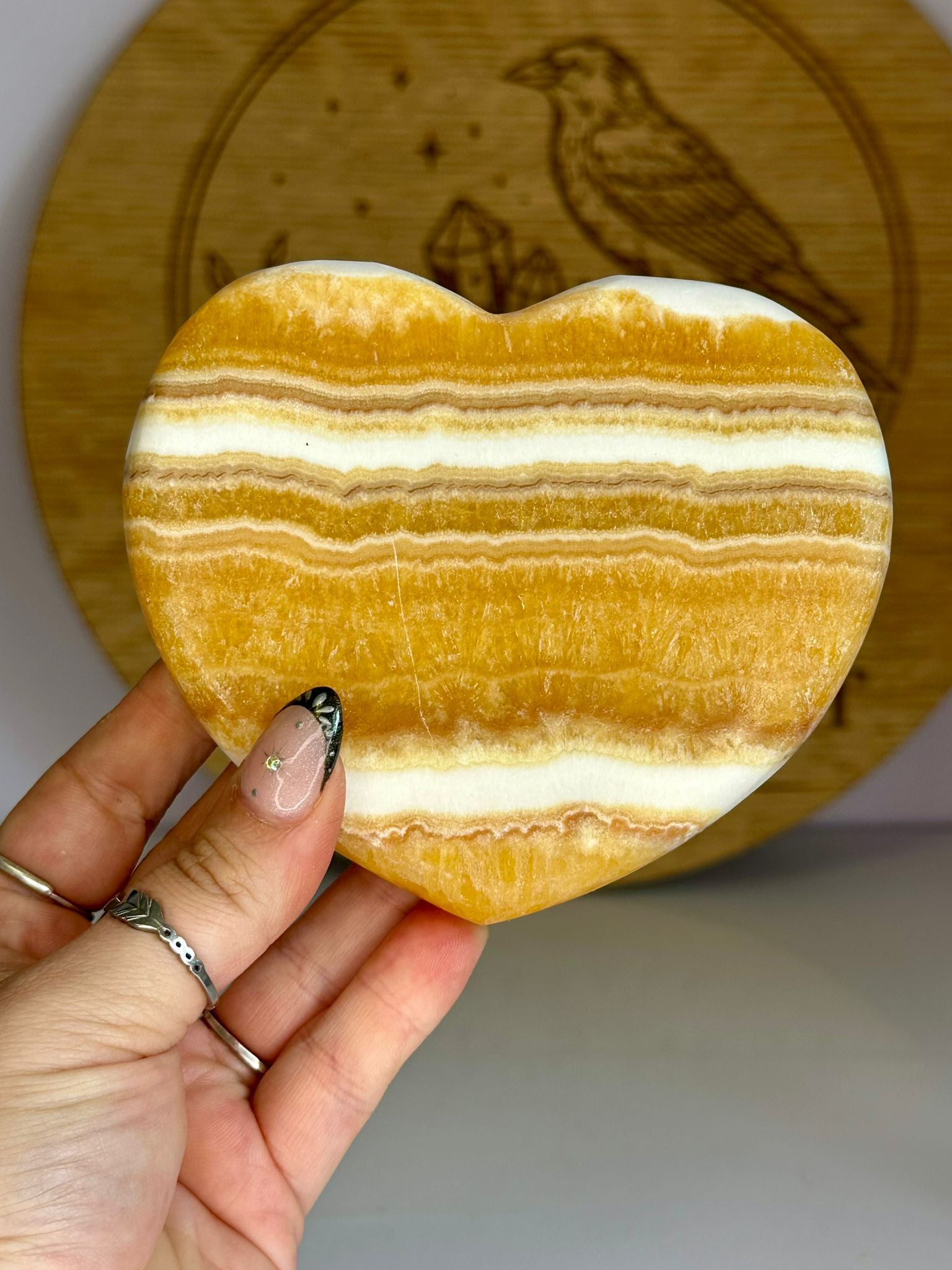 Large Banded Honey Calcite Heart Bowl