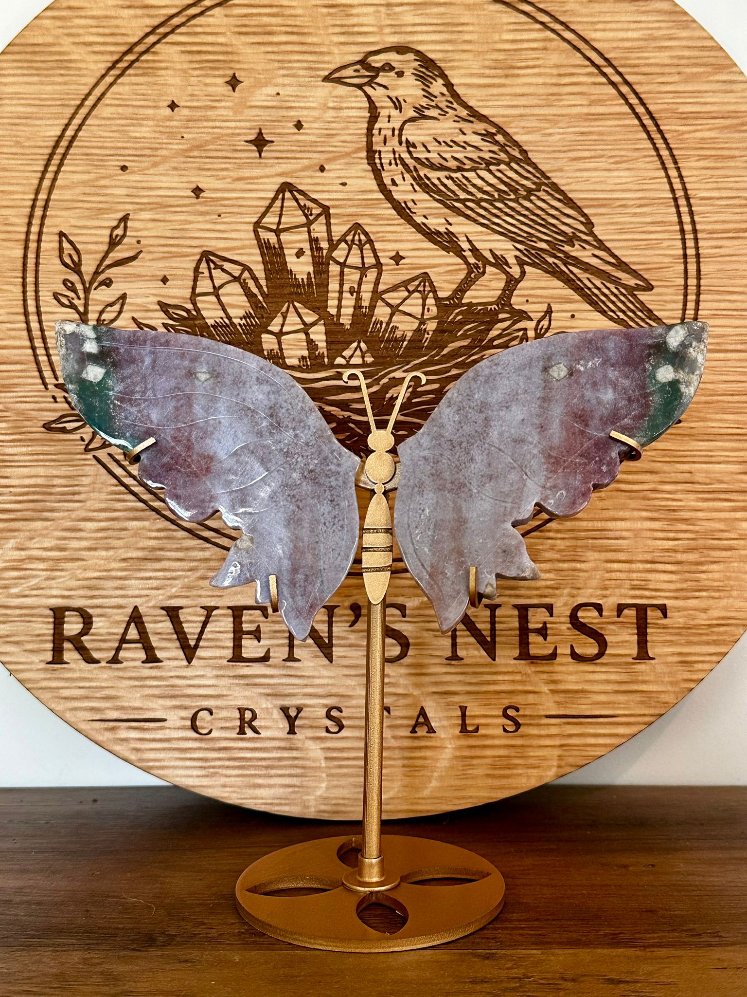 Pink Ocean Jasper Butterfly Wings on Stand
