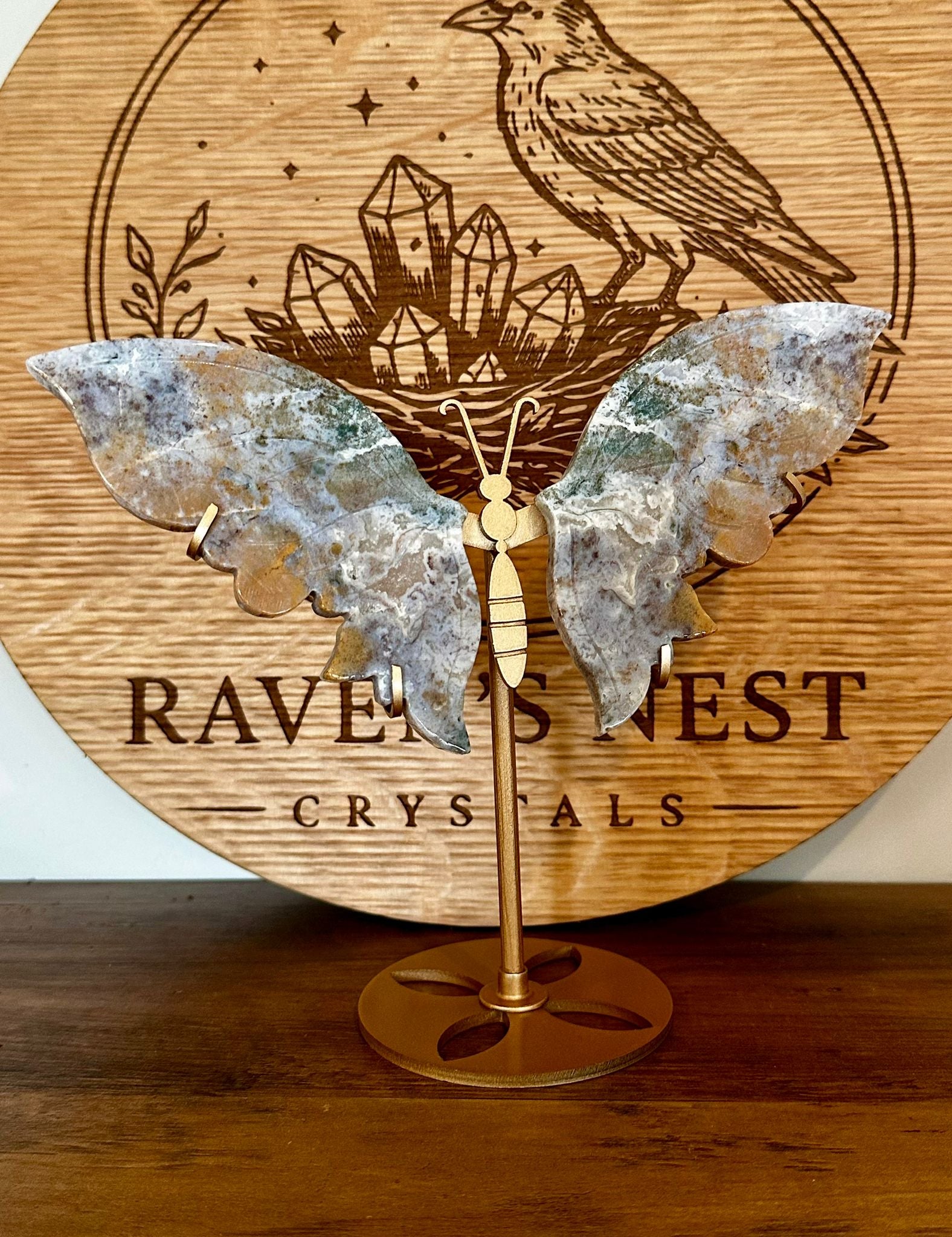 Druzy Pastel Ocean Jasper & Moss Agate Butterfly Wings Display #2