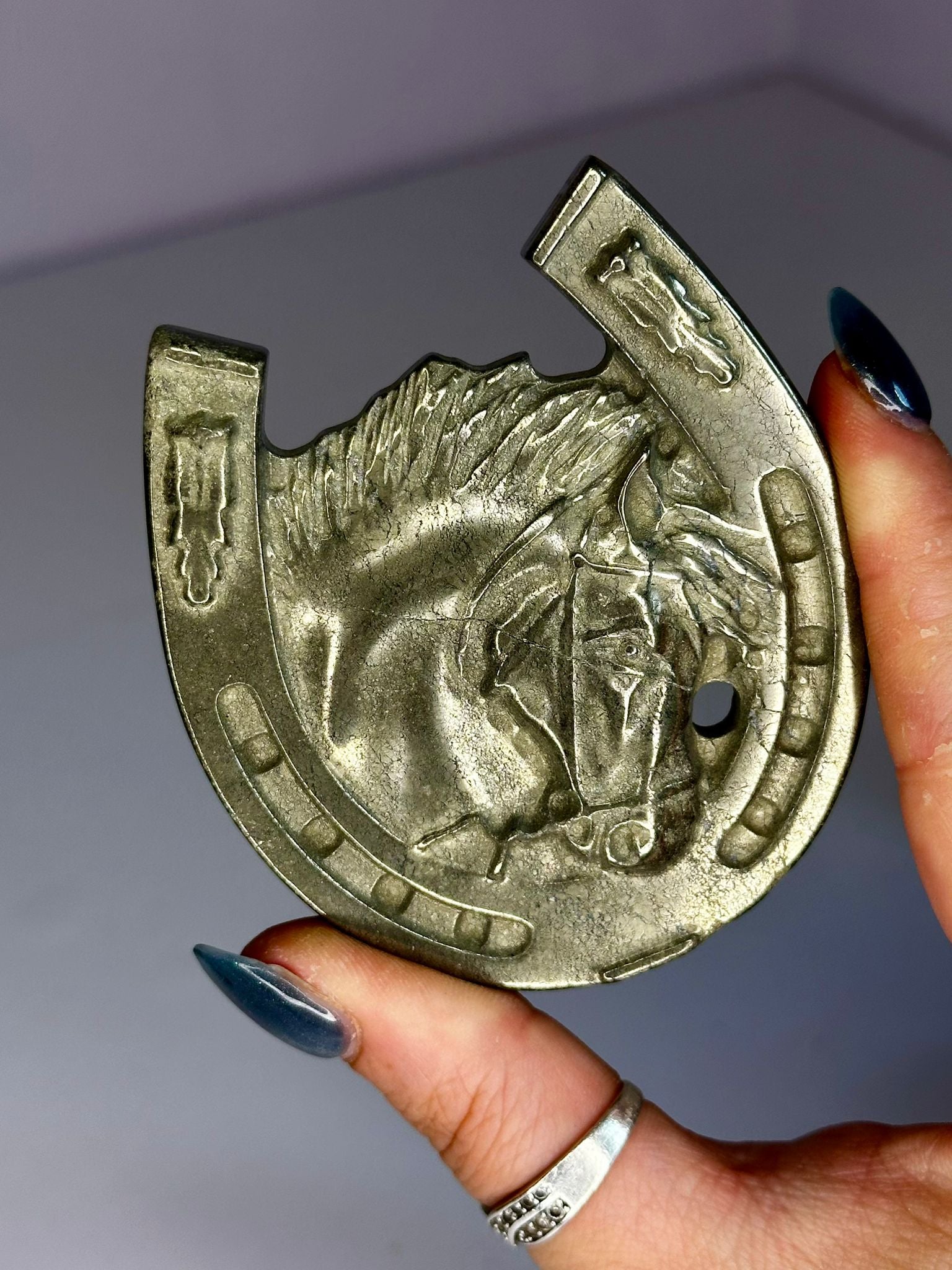 Pyrite Horse & Horseshoe Carving
