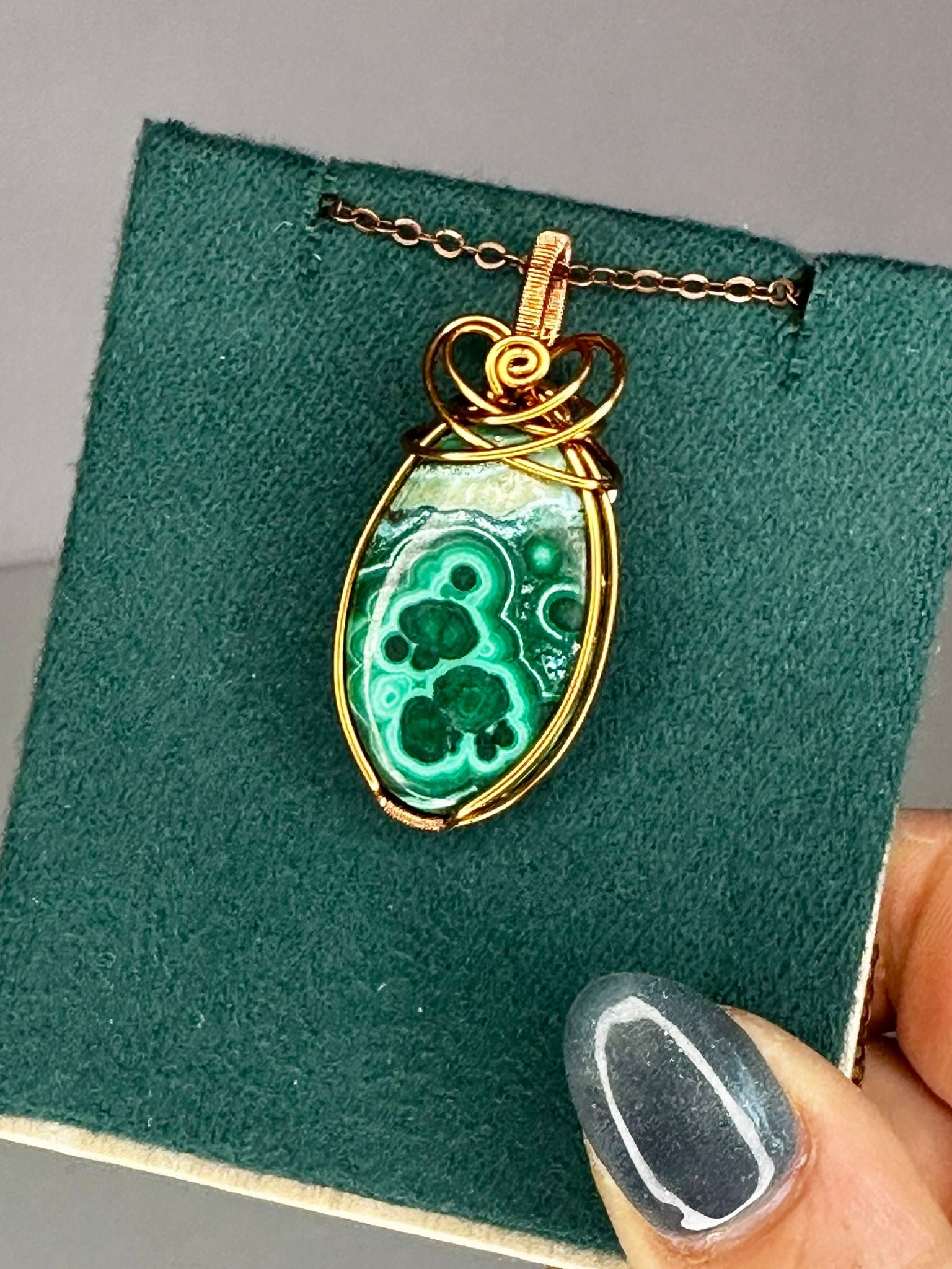 Copper Wire Wrapped Malachite & Chrysocolla Pendant
