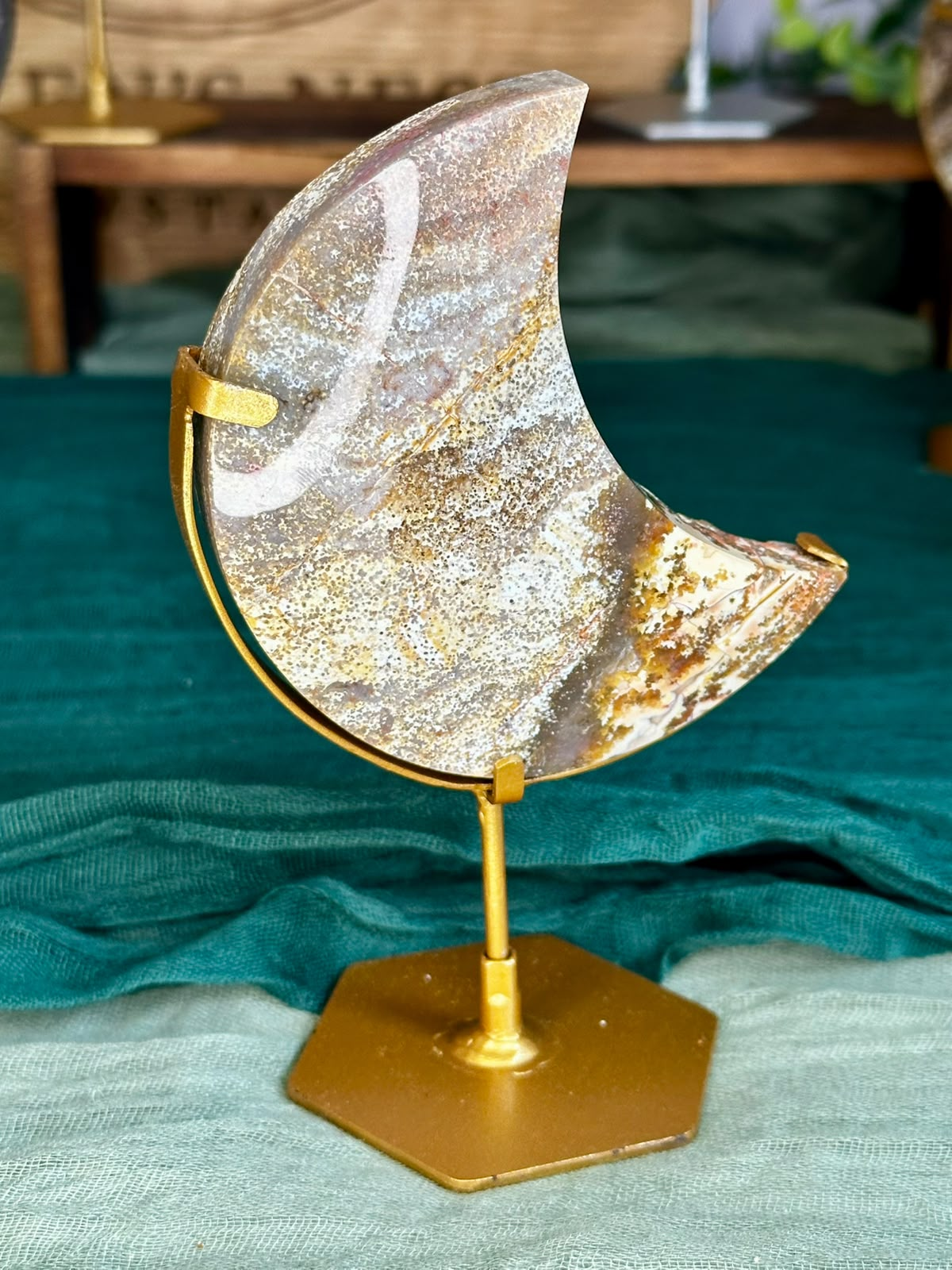 Indonesian Ocean Jasper Crescent Moon Carvings #1