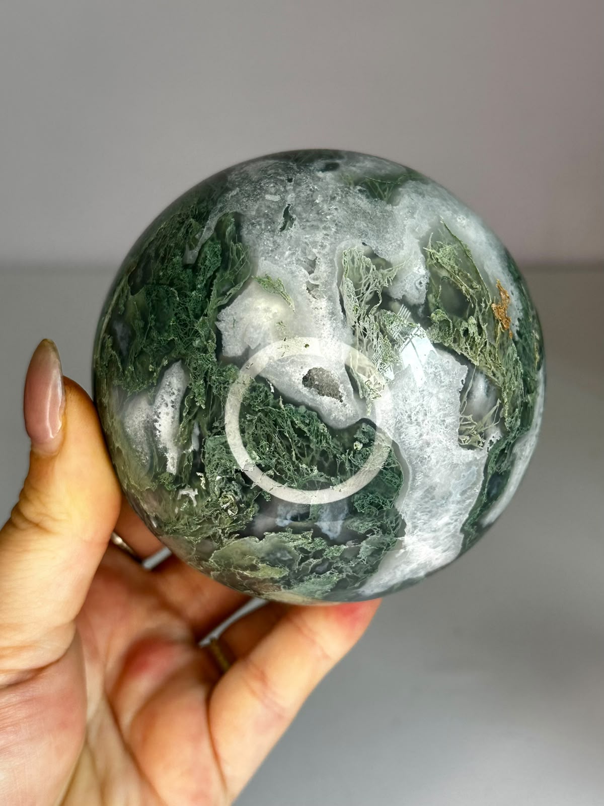 Large Moss Agate Druzy Sphere
