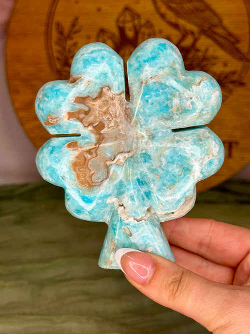 Blue Aragonite Four Leaf Clover