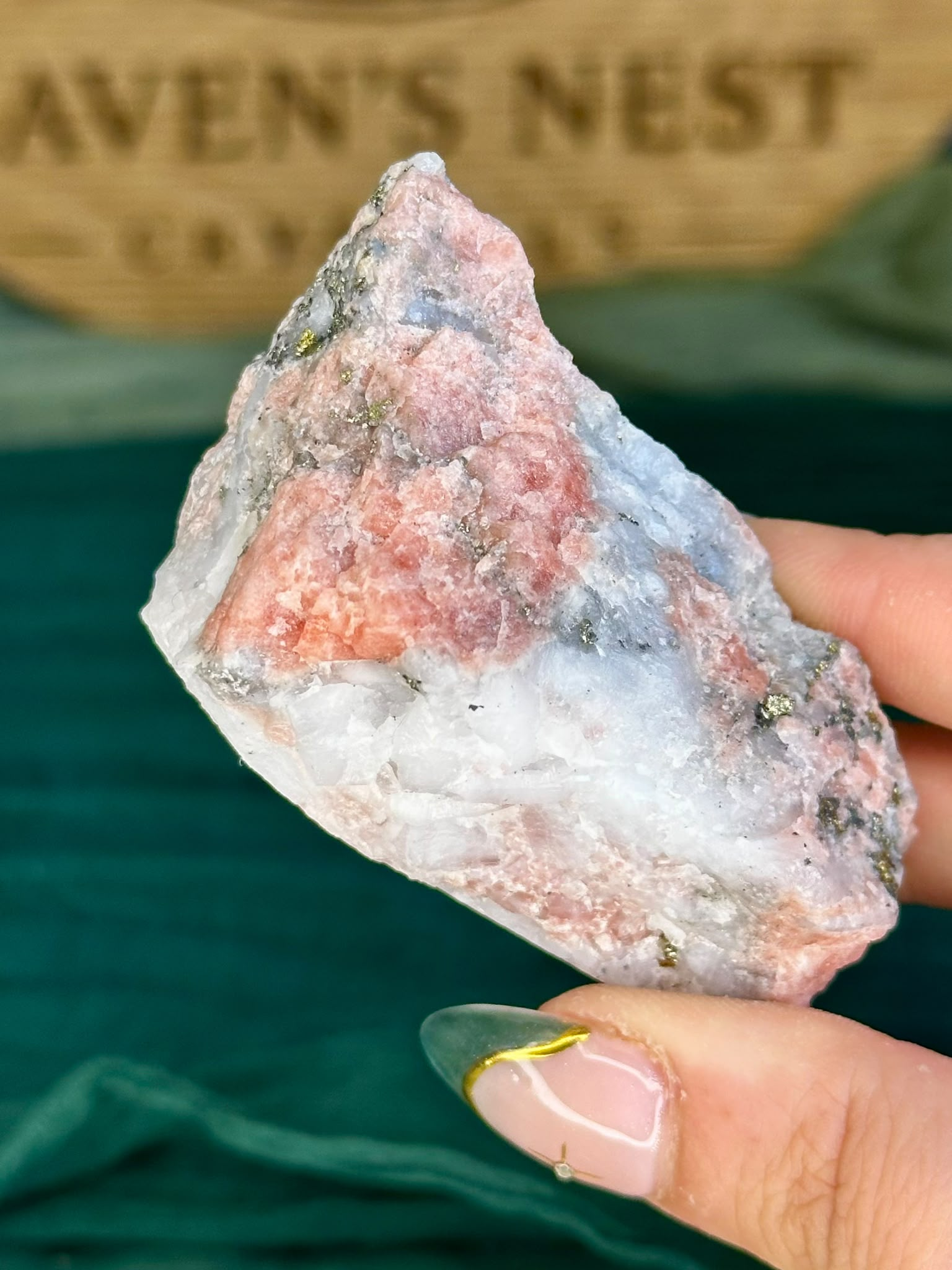 Rhodochrosite with Pyrite on Quartz