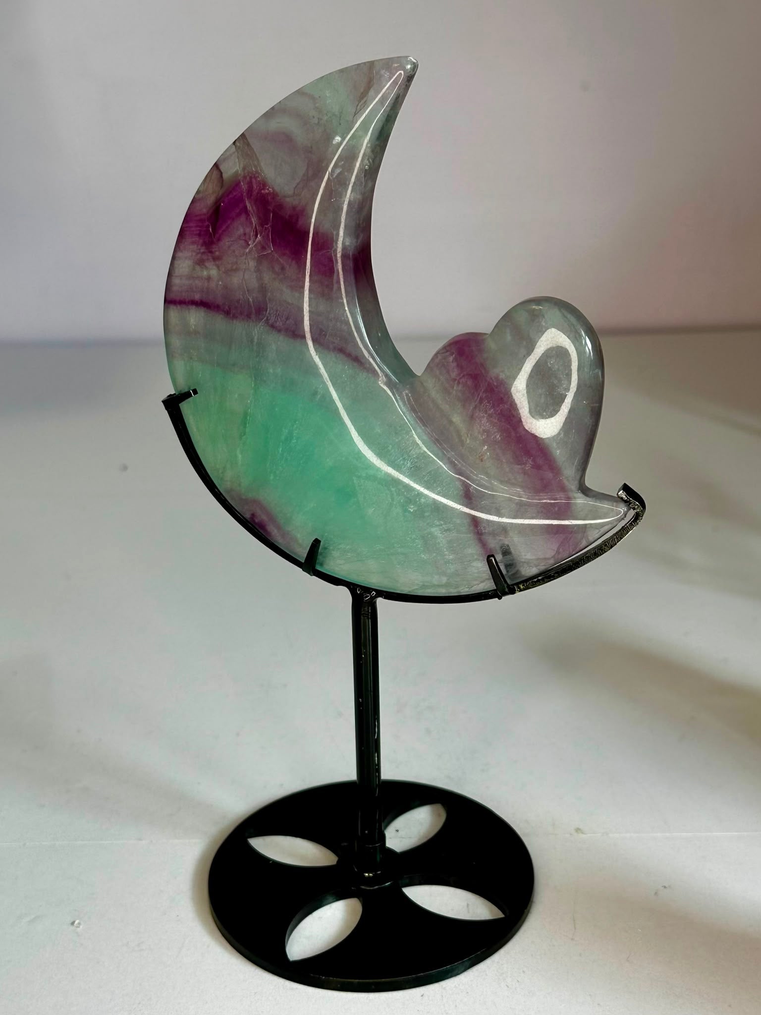Rainbow Fluorite Moon & Heart Display