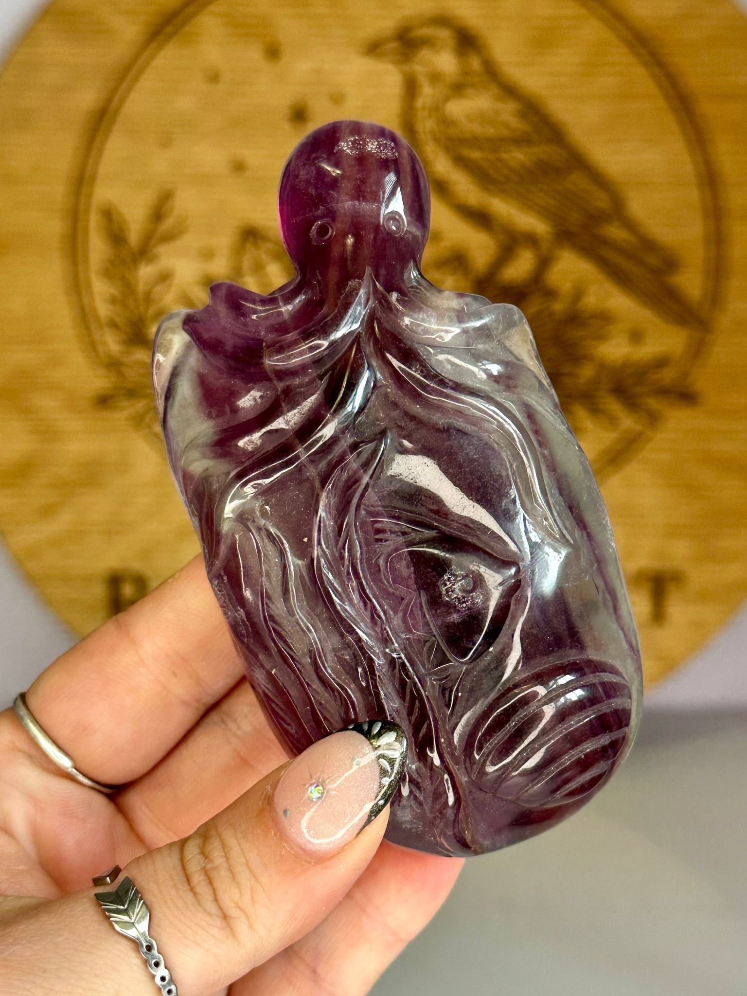 Rainbow Fluorite Octopus Carving