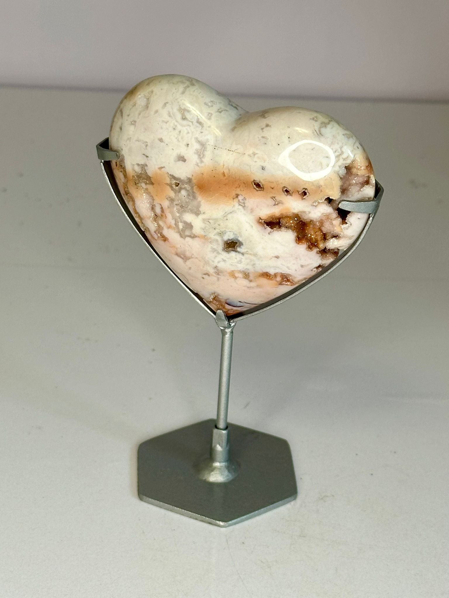 Pink Carnelian Heart on Custom Display Stand
