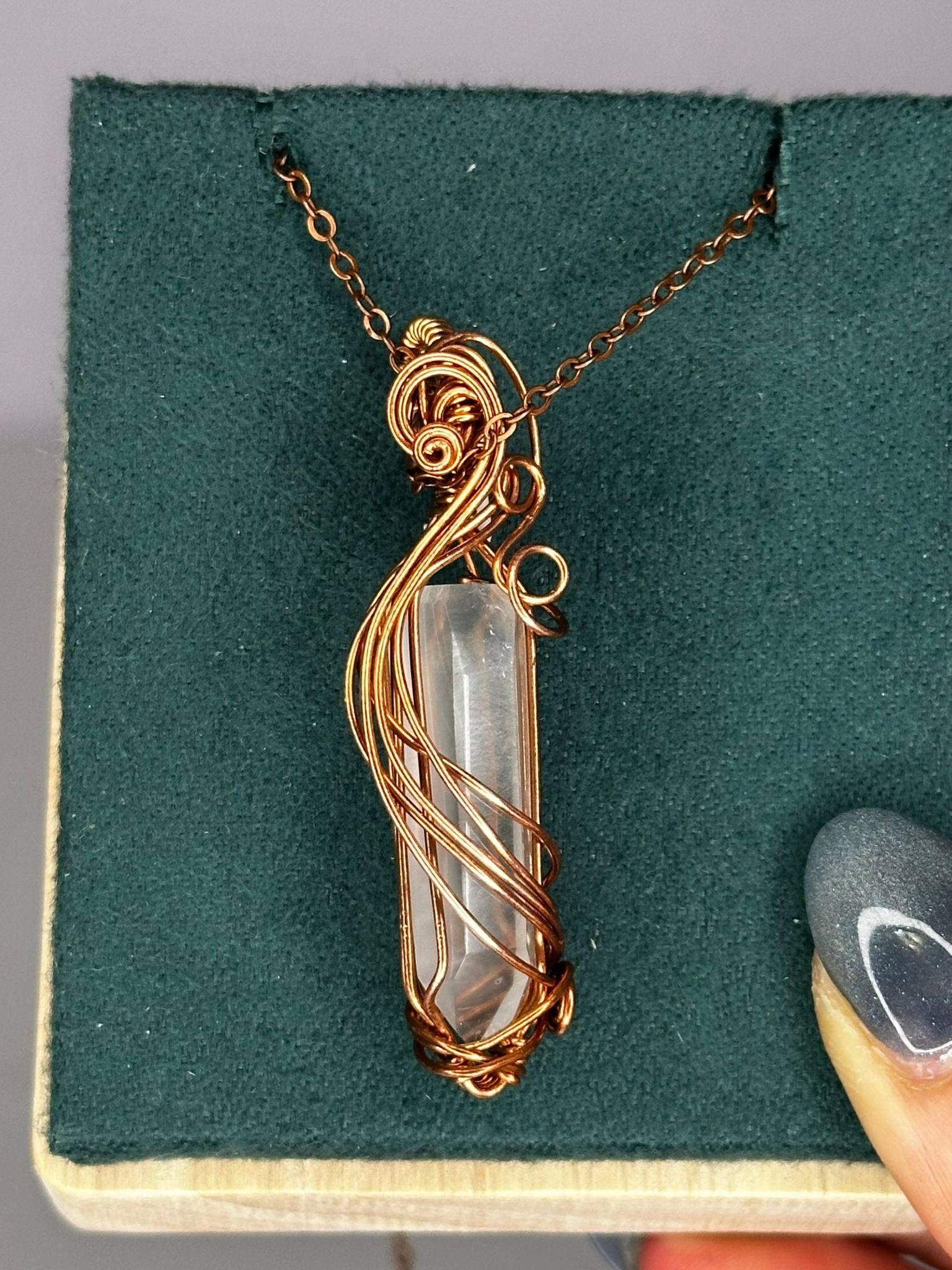 Copper Wire Wrapped Green Quartz Pendant
