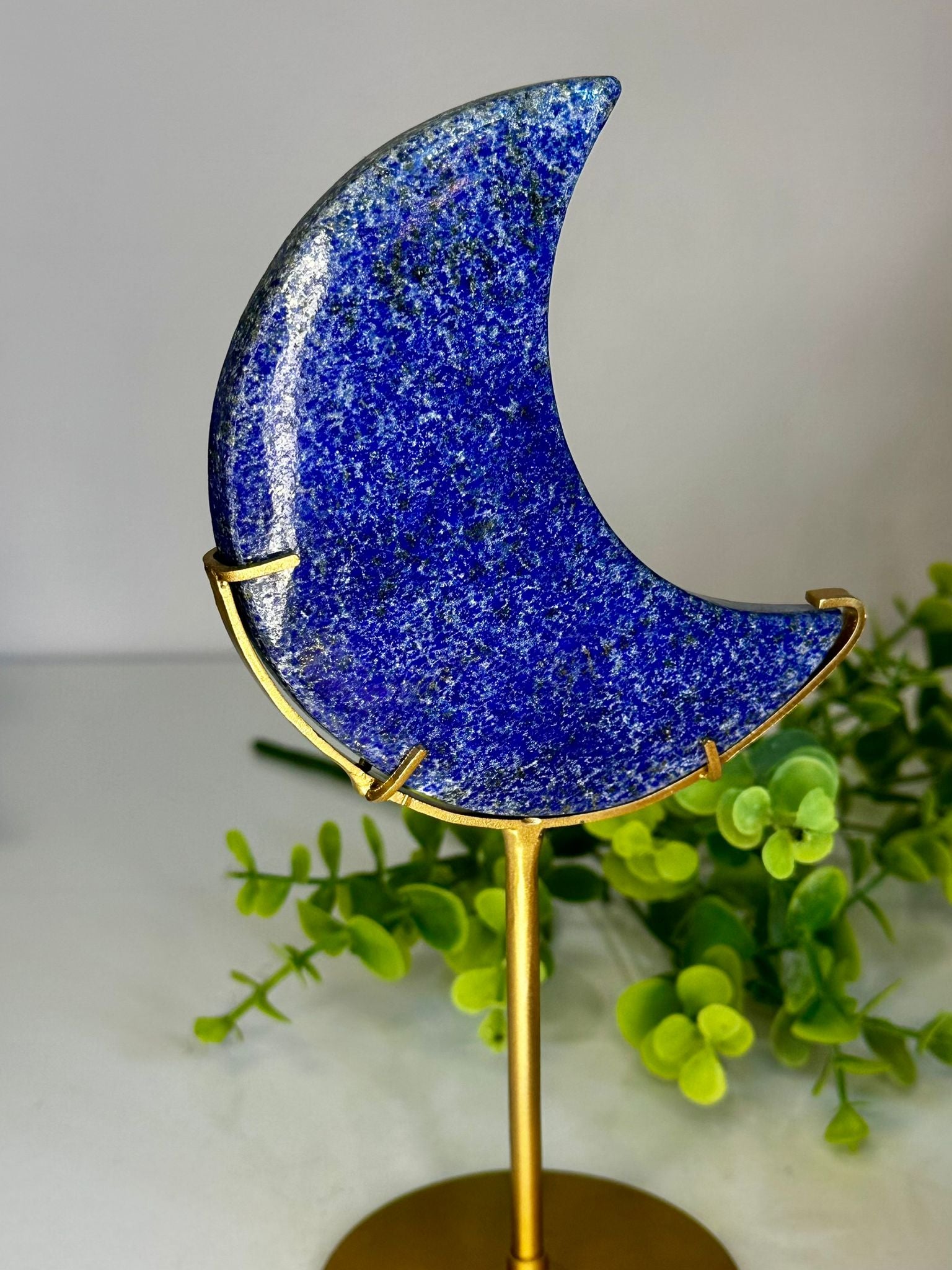 Lapis Lazuli Moon on Custom Gold Stand