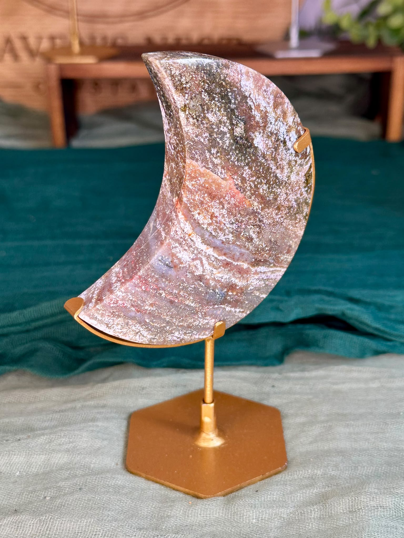 Indonesian Ocean Jasper Crescent Moon Carving #3
