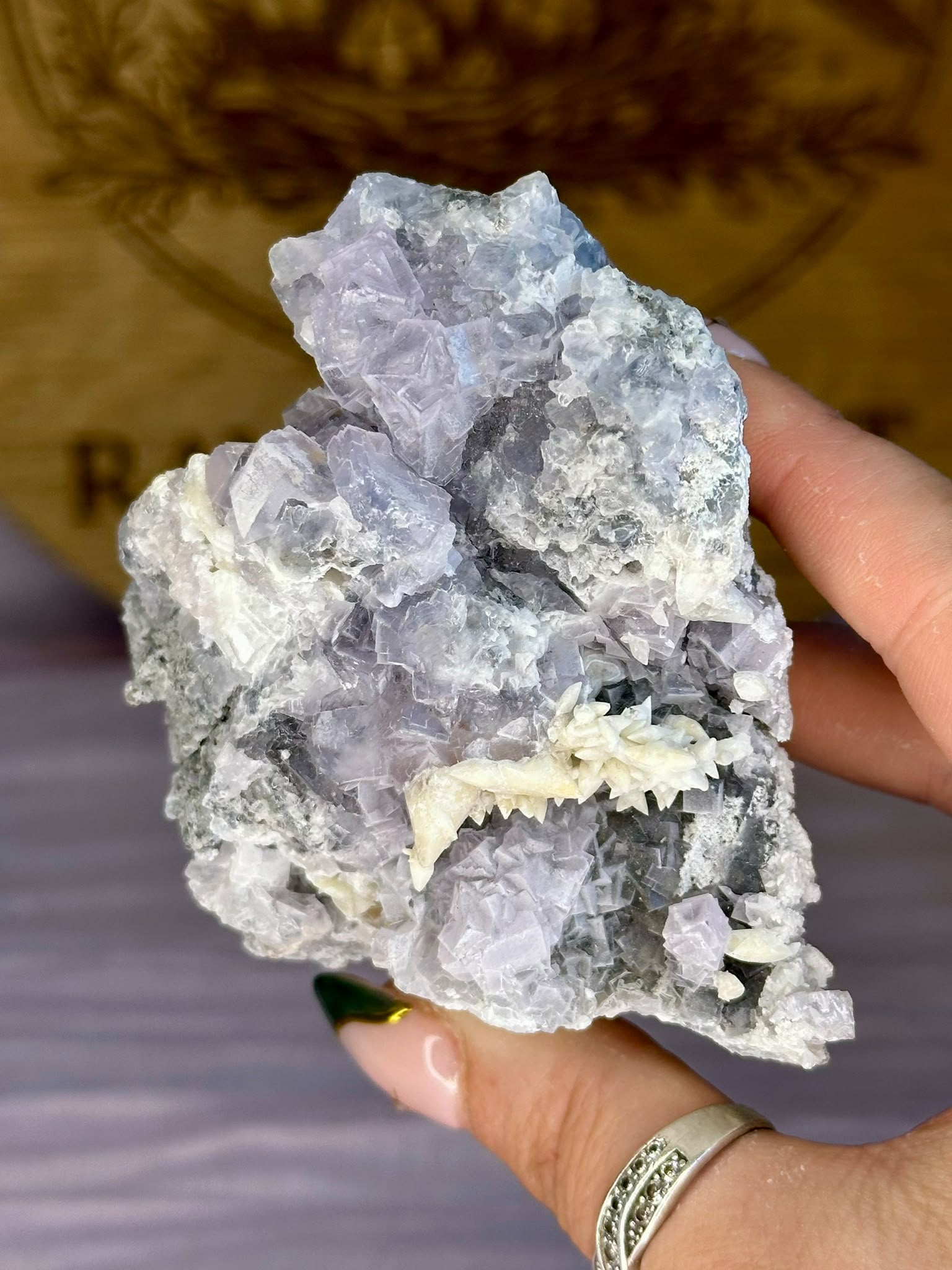Lavender Fluorite with Dogtooth Calcite - Hunan China