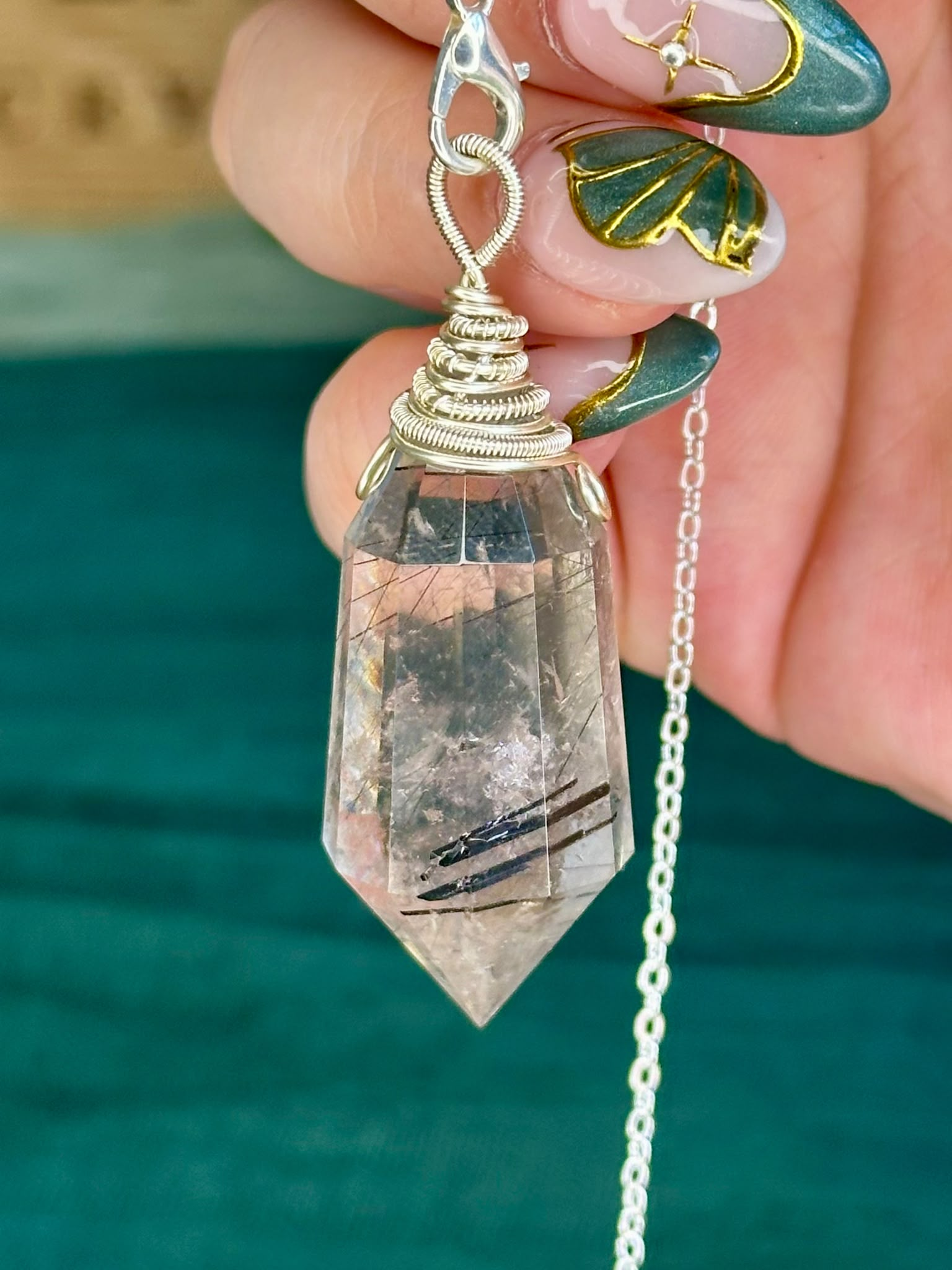 Black Tourmaline in Smoky Quartz Vogel Pendulum