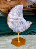 Blue Plume Agate Crescent Moon on Stand