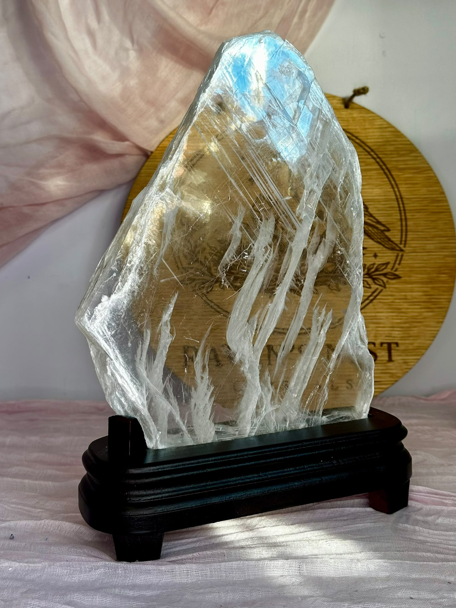 XL True Selenite Iceberg on Wooden Base