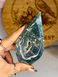 Blue Moss Agate Teardrop Freeform with Druzy
