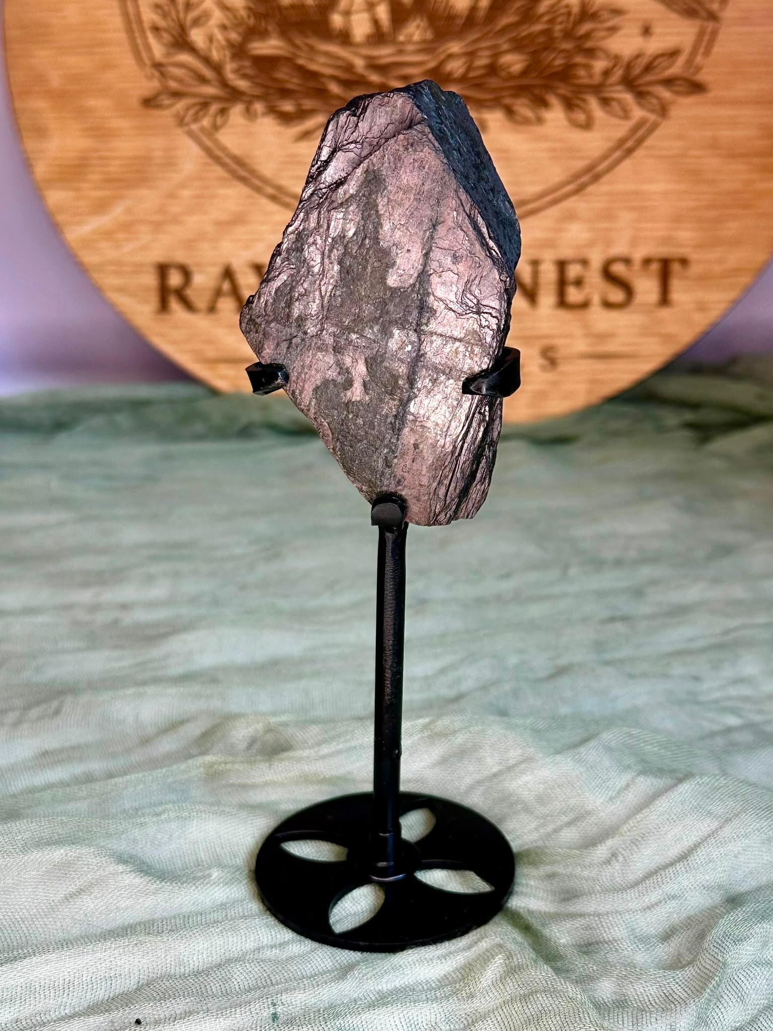 Raw Hypersthene Specimen on Custom Display Stand #2