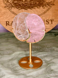 Rose Quartz & Clear Quartz Yin Yang Display on Stand