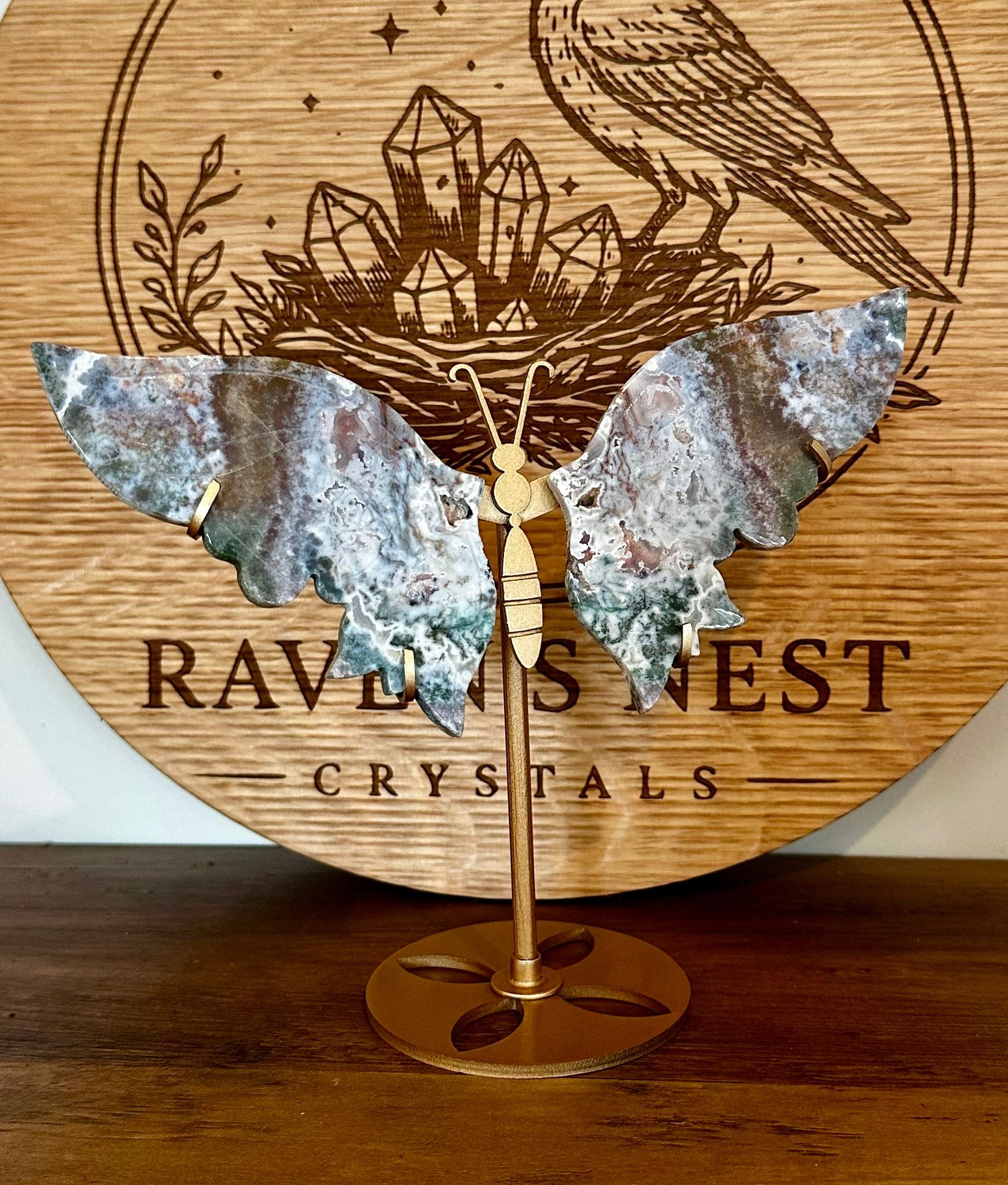 Druzy Pastel Ocean Jasper & Moss Agate Butterfly Wings