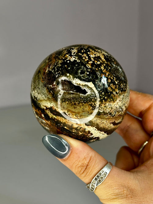 Black & Pink Druzy Ocean Jasper Sphere