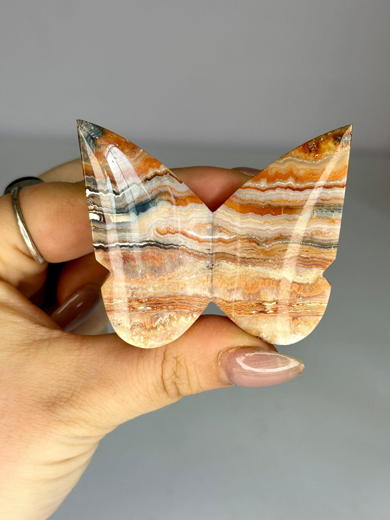 Crazy Lace Agate Butterfly Carving