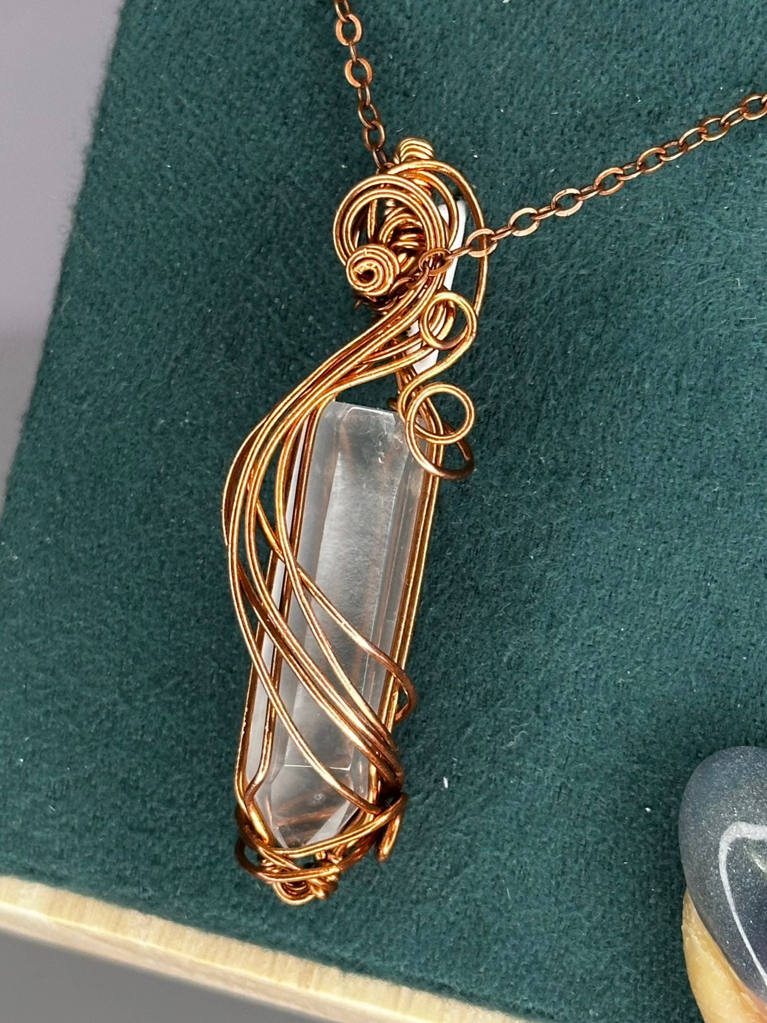 Copper Wire Wrapped Green Quartz Pendant
