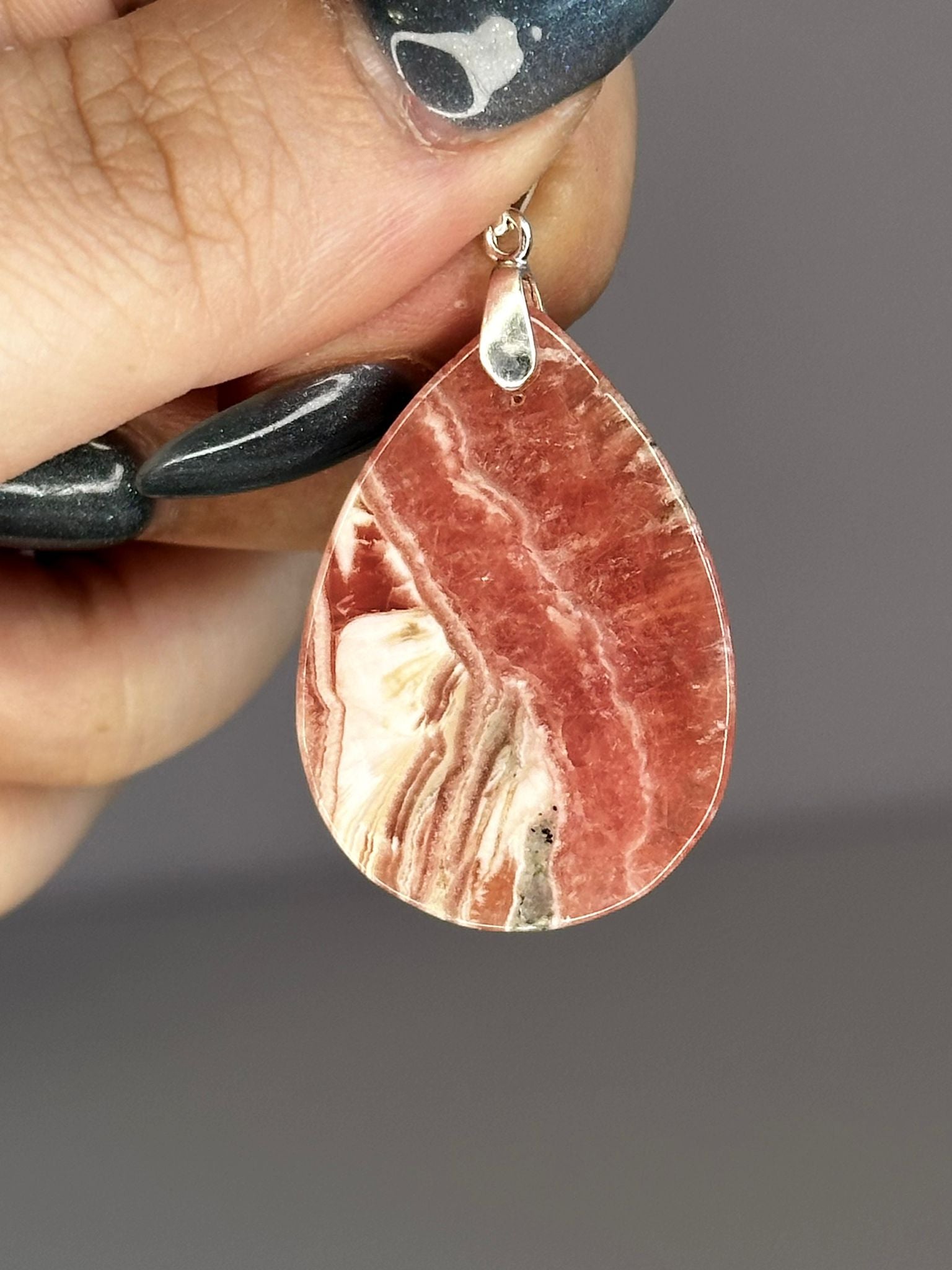 A Grade Rhodochrosite Pendant with 925 Sterling Silver Clasp
