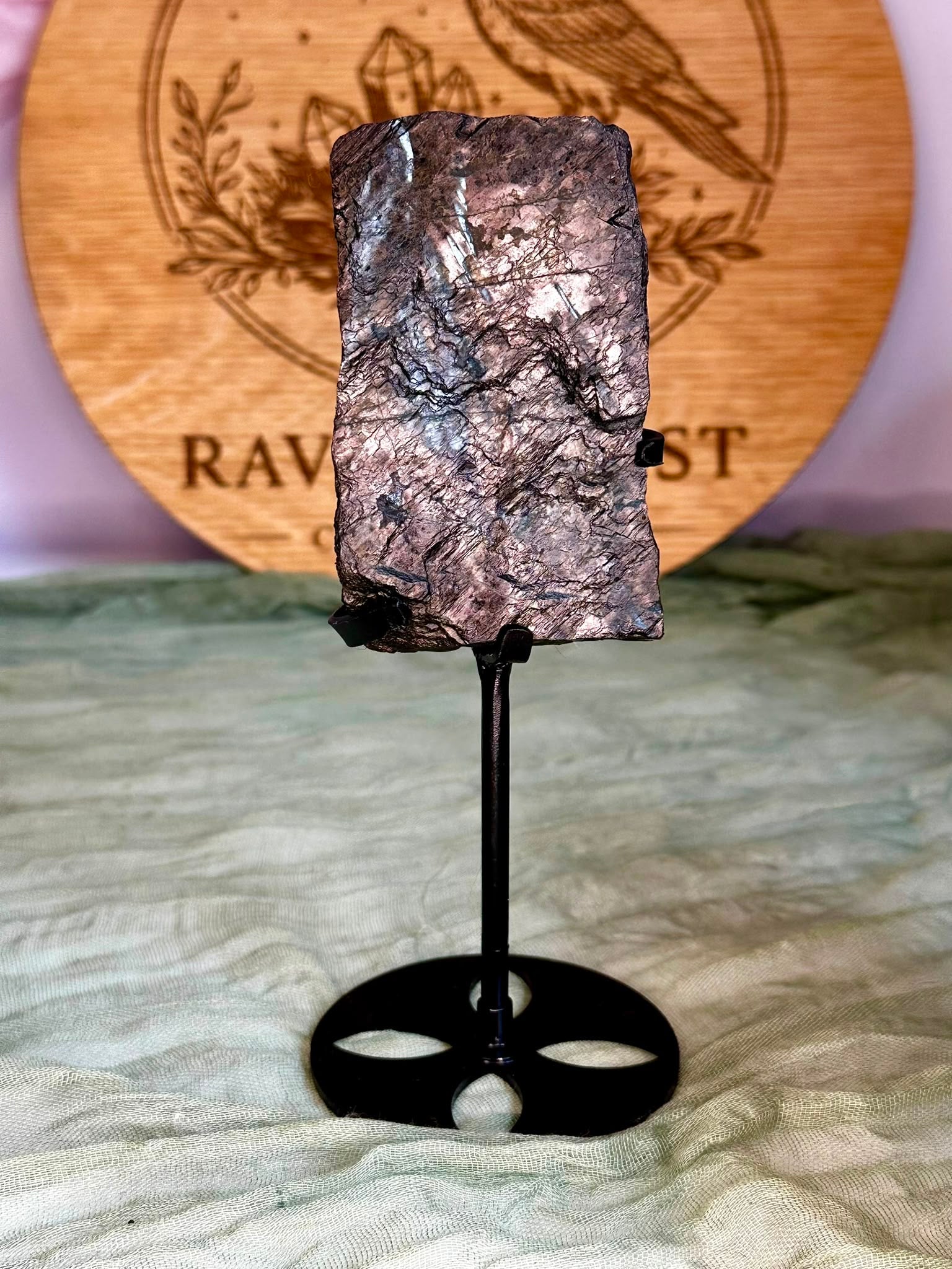 Hypersthene Raw Specimen on Custom Display Stand