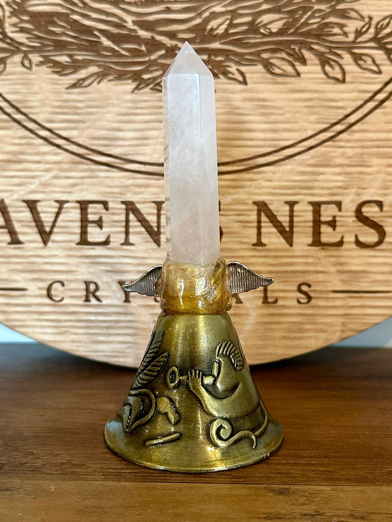 Handcrafted Clear Quartz Cherub Bell